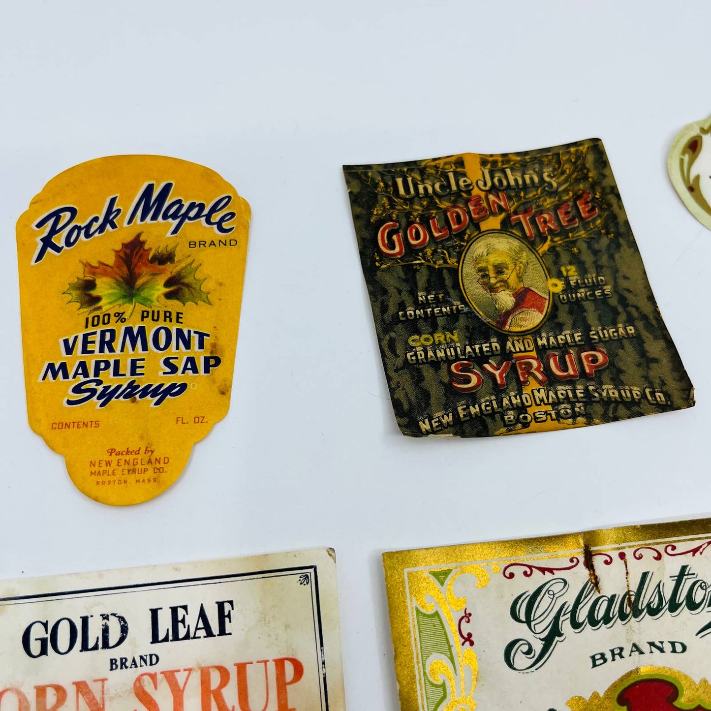 Vintage Lot of 7 Syrup Labels New England Vermont Boston EA4