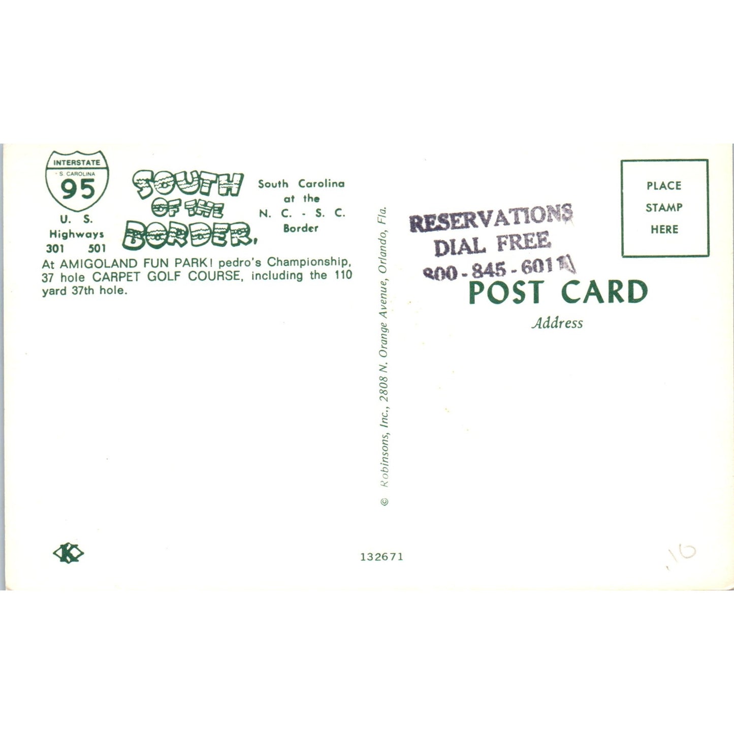 Amigoland Fun Park Carpet Golf Course South of the Border Inn Postcard P2-9