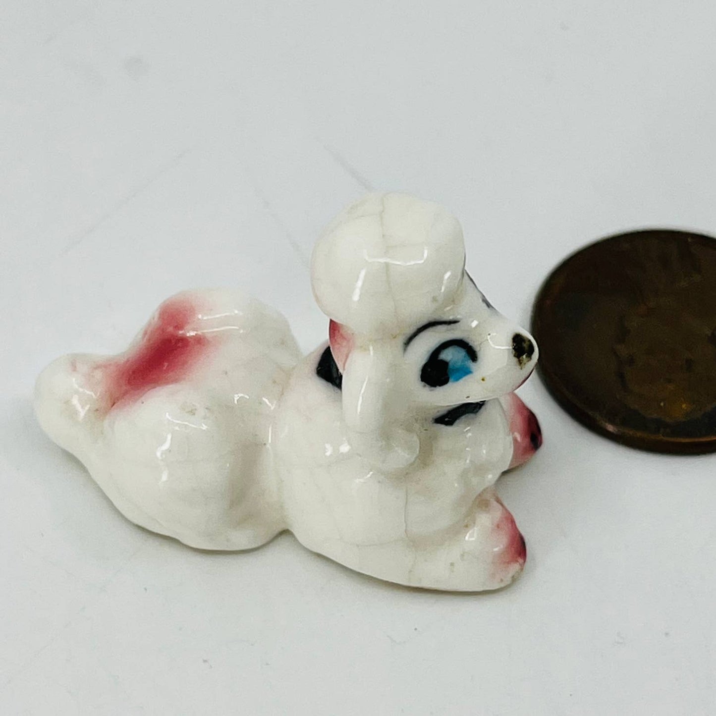 Vintage Miniature Poodle Dogs Hand Painted China Porcelain 1.5” SB1