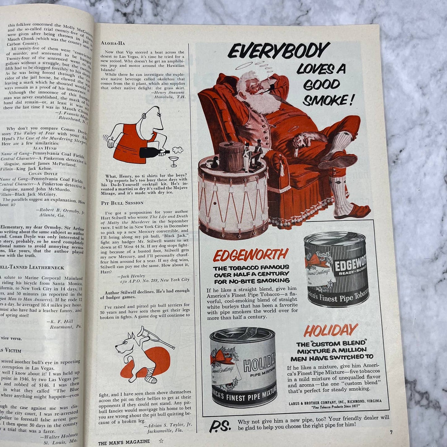 1955 December TRUE MAGAZINE Christmas Smoking Santa Titanic Mystery TJ3