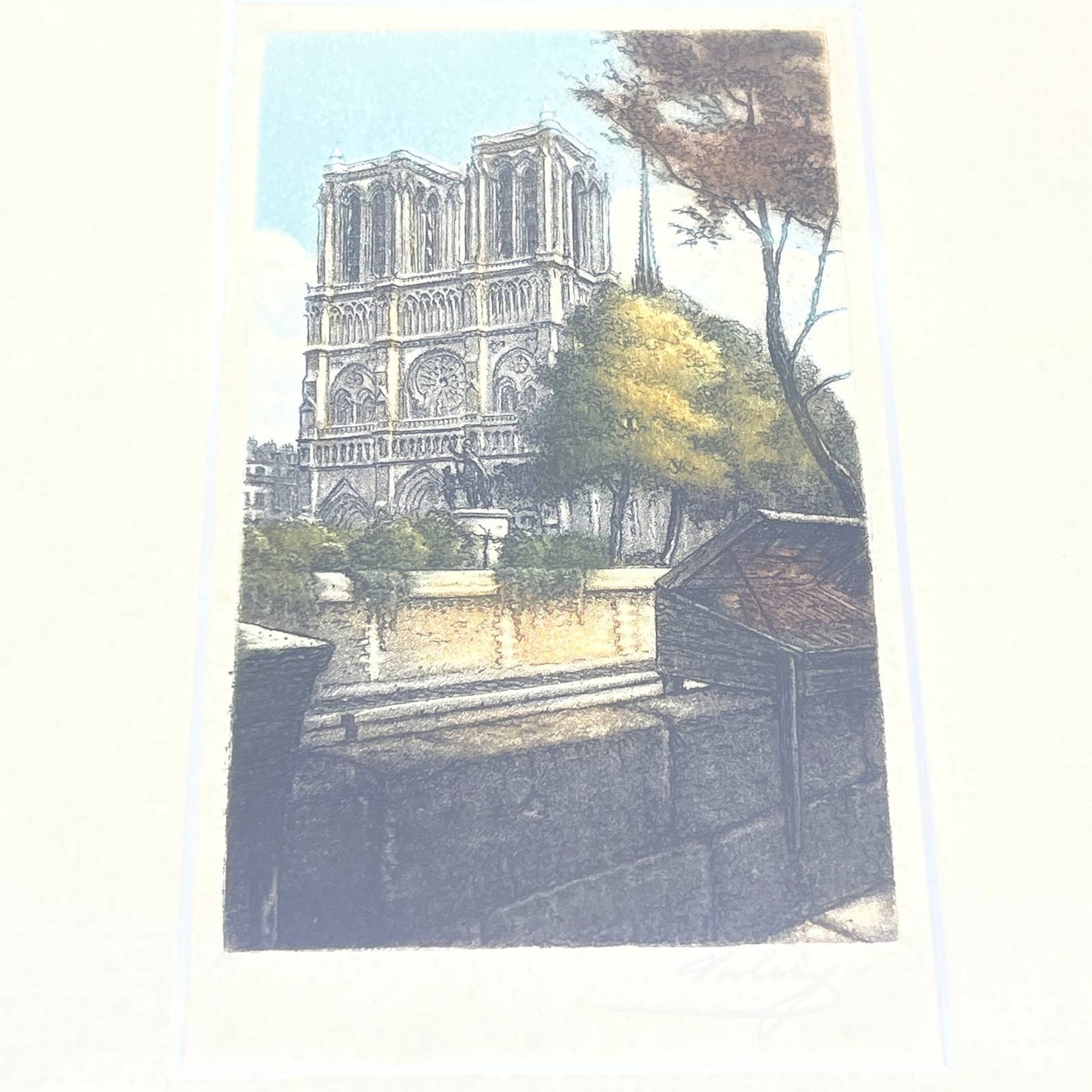 Vintage Framed Victor Valery Cathedral Notre Dame Paris Etching Signed TG6