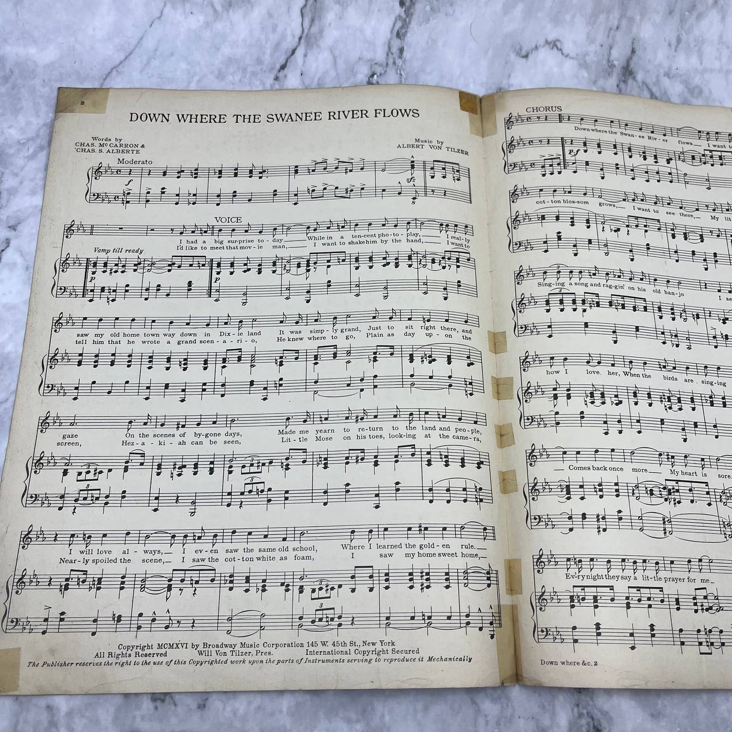 Down Where the Swanee River Flows - 1916 sheet music - Al Jolson TJ4