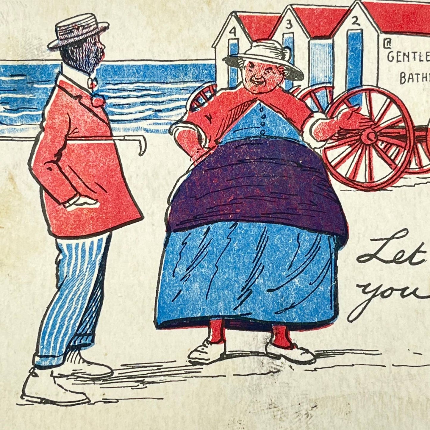 1910s Postcard African American Man Talking to Large White Woman Humor SC9