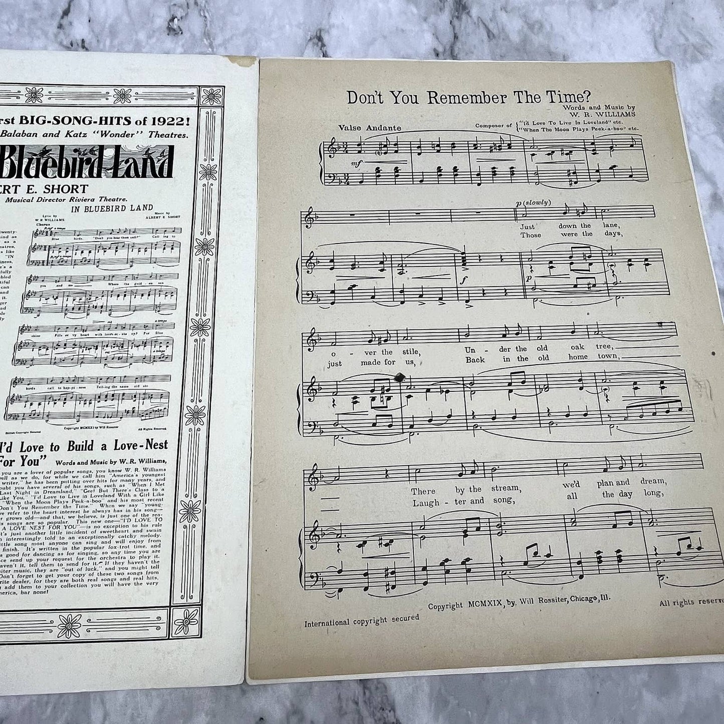 Don't You Remember the Time W.R. Williams 1919 Sheet Music TK2-SM2