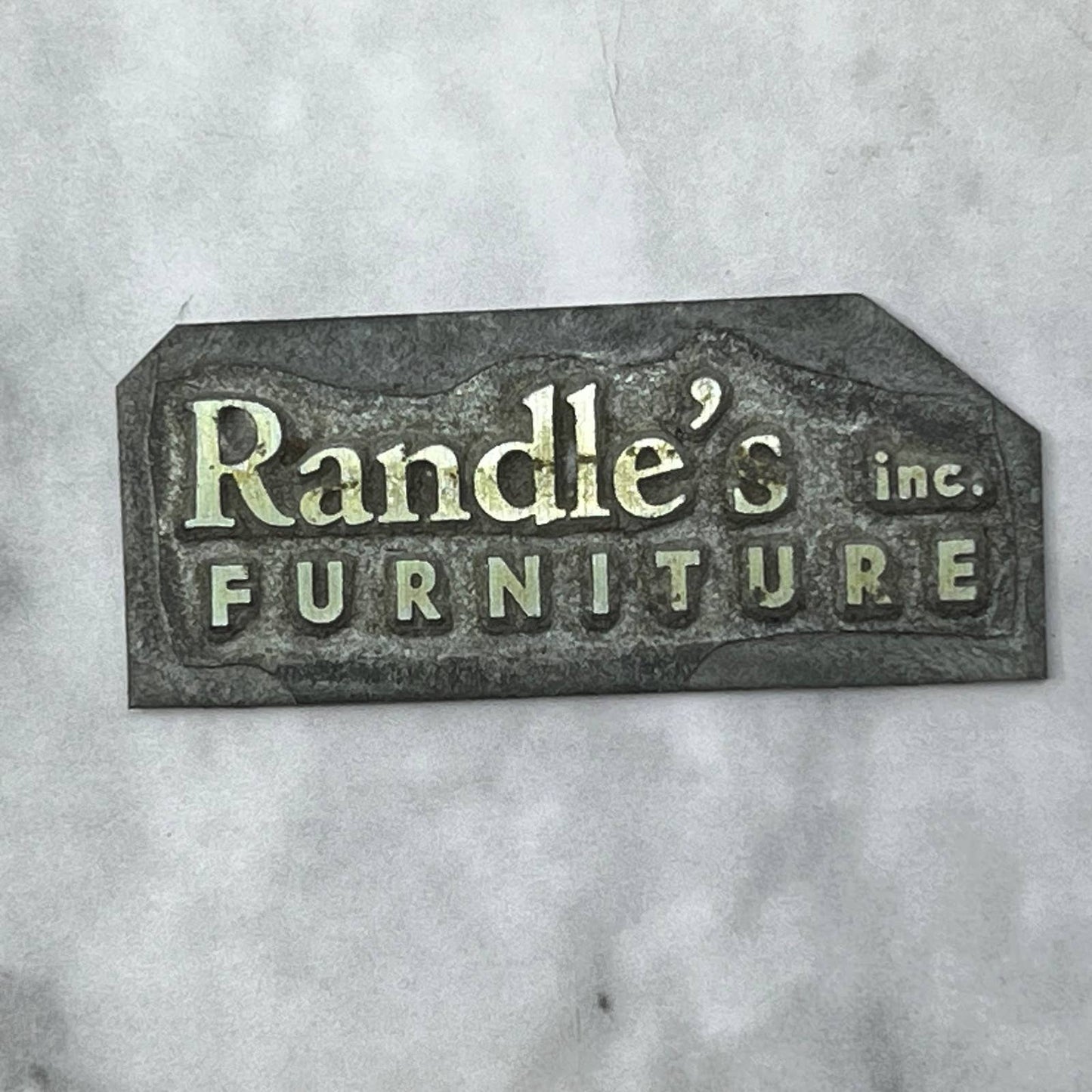Vintage Printing Letterpress Printers Block Plate “Randle’s Furniture Inc” TJ515