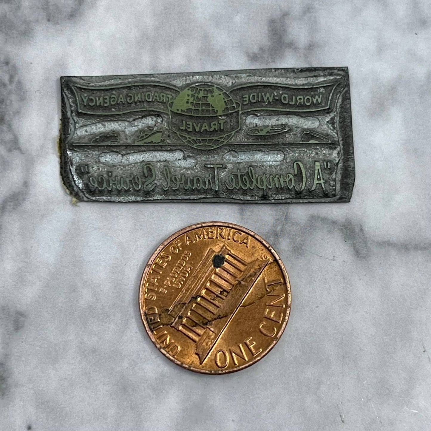 Vintage Letterpress Printers Block Plate Worldwide Travel Trading Agency TJ512