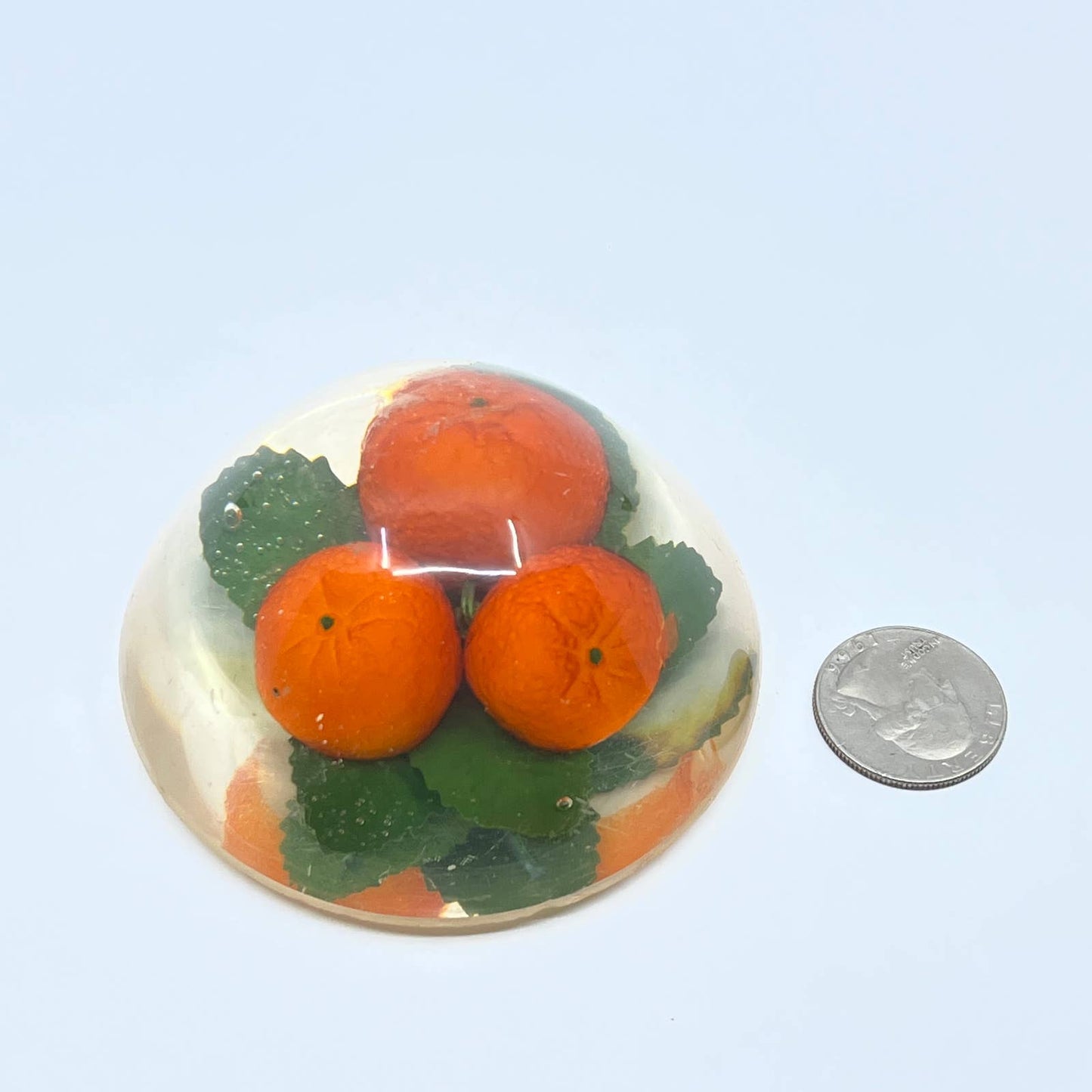 Vintage Kitsch Clear Lucite Mini Oranges Paperweight Round TF5