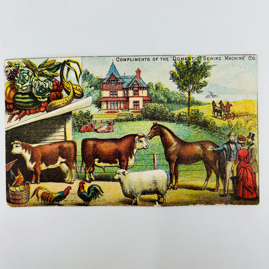 1880s Victorian Trade Card Domestic Sewing Machine Co. Farm Animals AH9-M11
