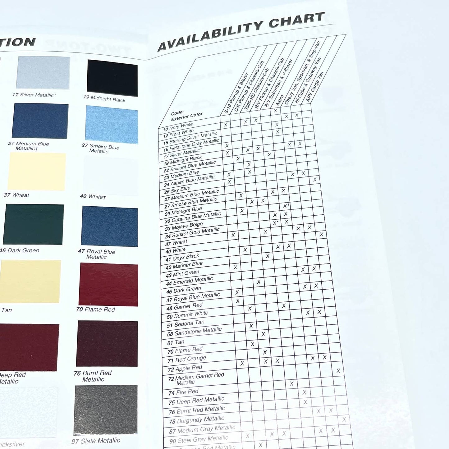 1991 Chevrolet Chevy Truck Exterior Colors Brochure with Swatches AB8