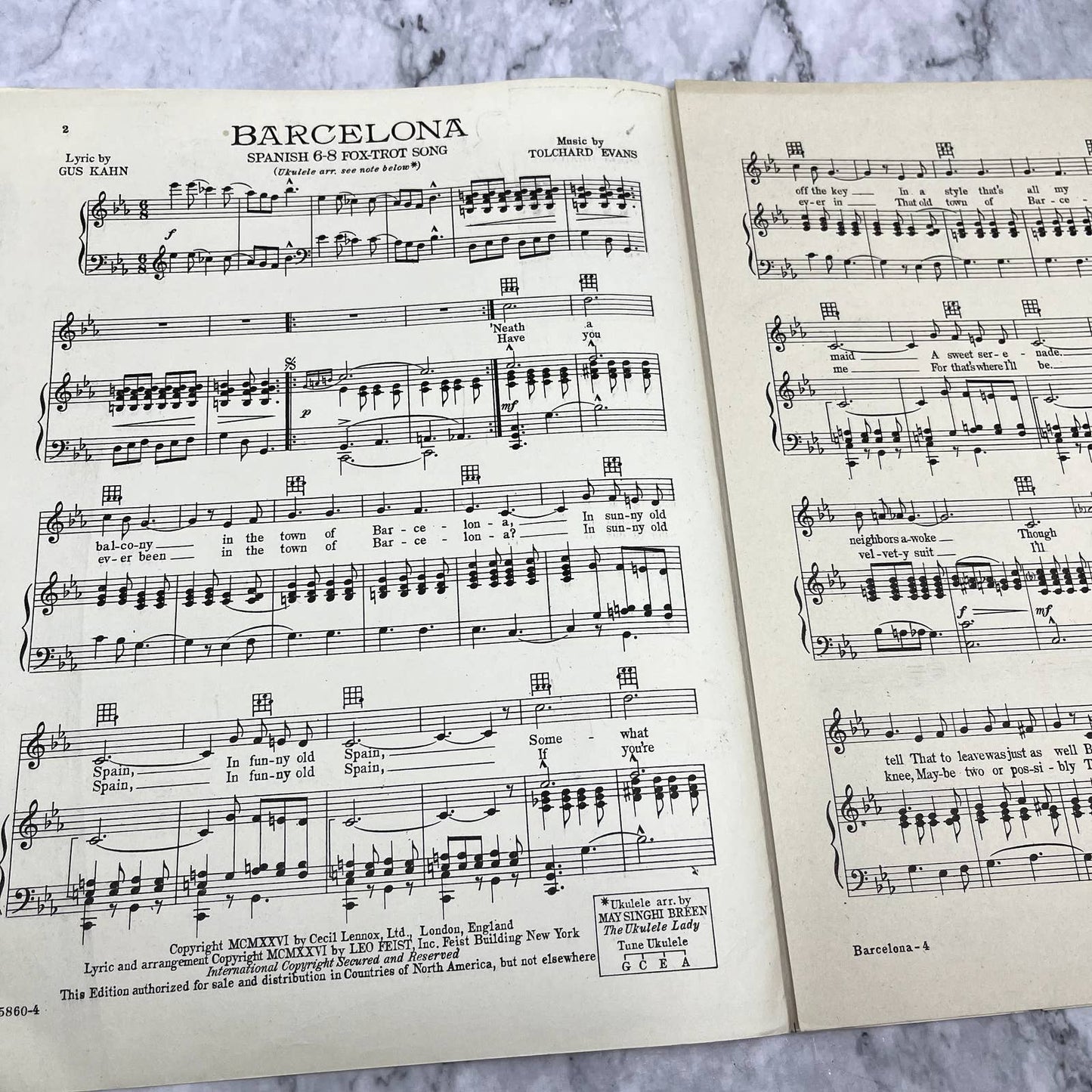 Barcelona Gus Kahn Tolchard Evans 1926 Sheet Music TK2-SM2