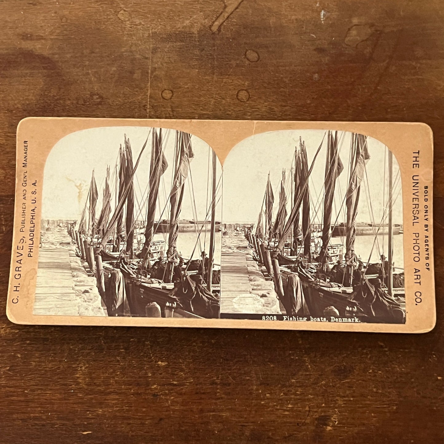 Fishing Boats Demark C.H. Graves Philadelphia Antique Stereoview Card H2-2
