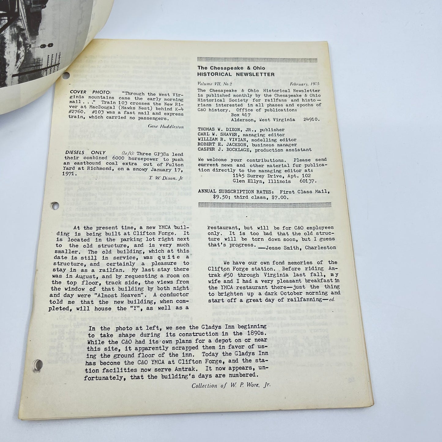 1975 Feb Chesapeake and Ohio Historical Newsletter C&O RR Thomas Dixon WV M1-2