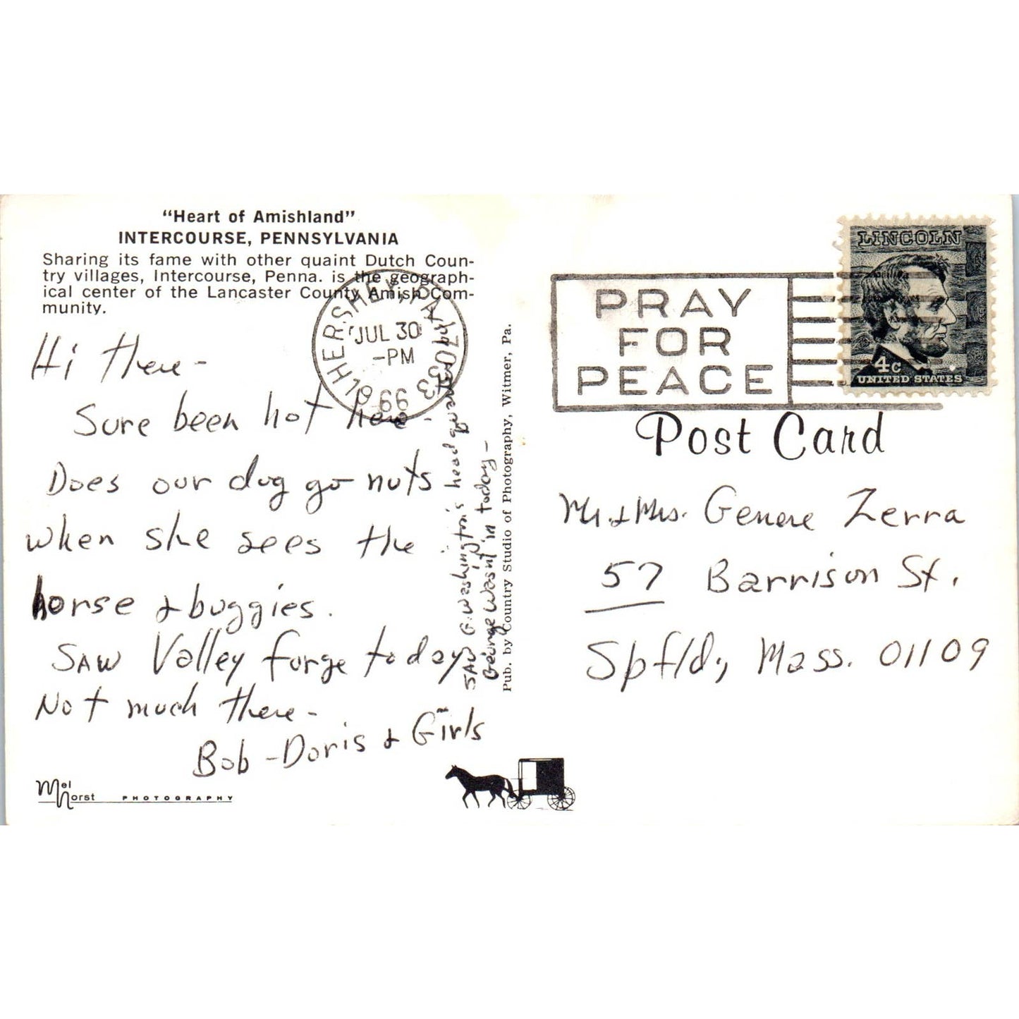 Vintage Postcard Greetings From Intercourse PA TD8-P2