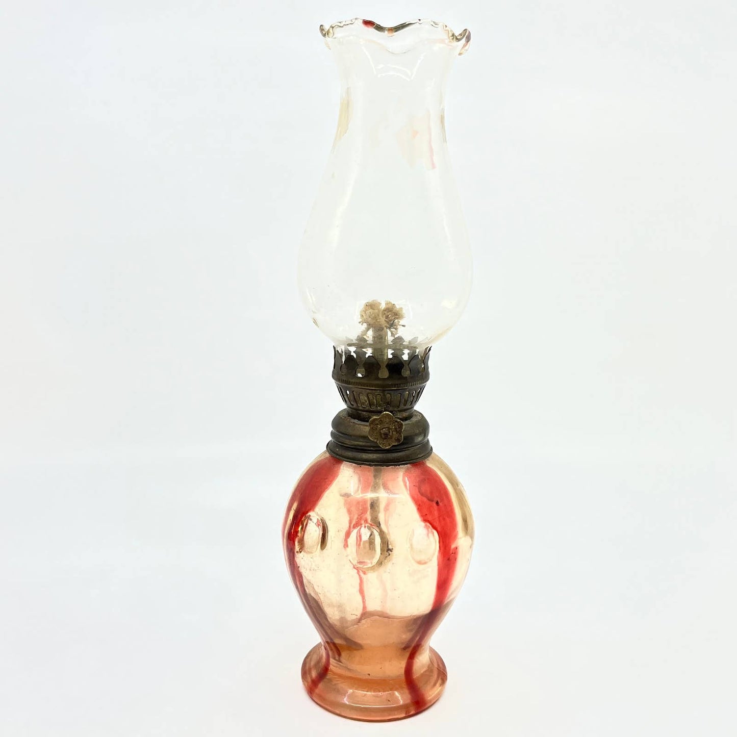 Vintage Red and Clear Glass Kerosene Oil Lamp 10" TC7