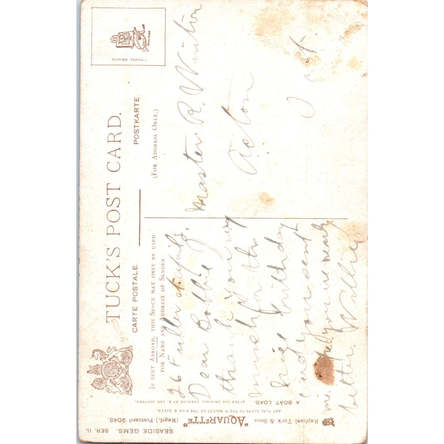 Aquarette Seaside Gems Raphael Tuck Original Postcard P2-12