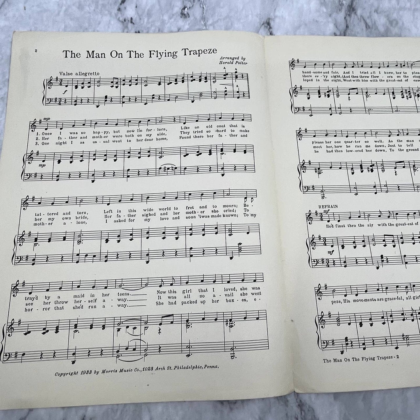 The Man on the Flying Trapeze Harold Potter 1933 Sheet Music TK2-SM2