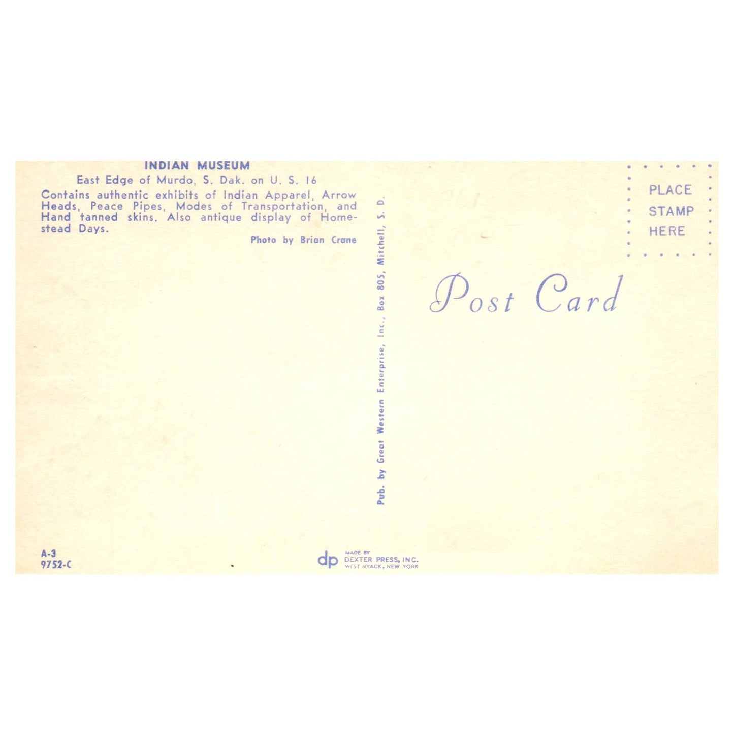 Indian Museum Murdo South Dakota - Postcard TJ8-2