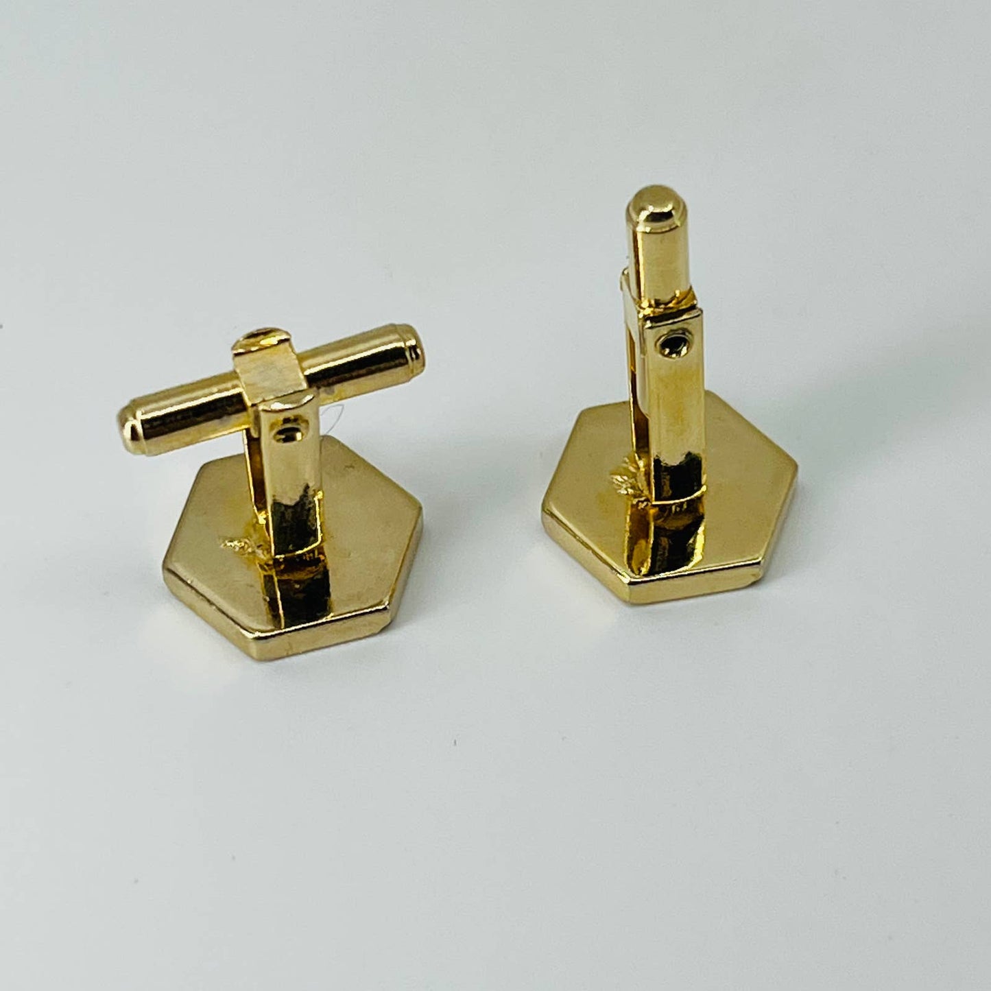 Vintage Art Deco Gold Tone Hexagon Geometric Cufflinks Cuff Links SB2