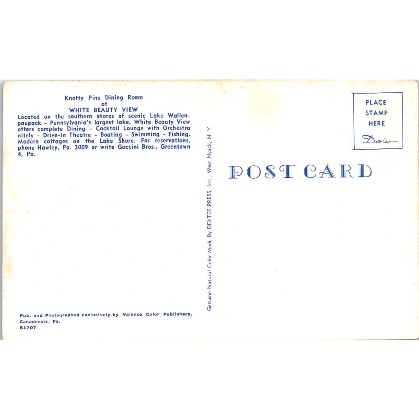 Vintage Postcard Knotty Pine Dining Room at White Beauty View Hawley PA TD8-P2