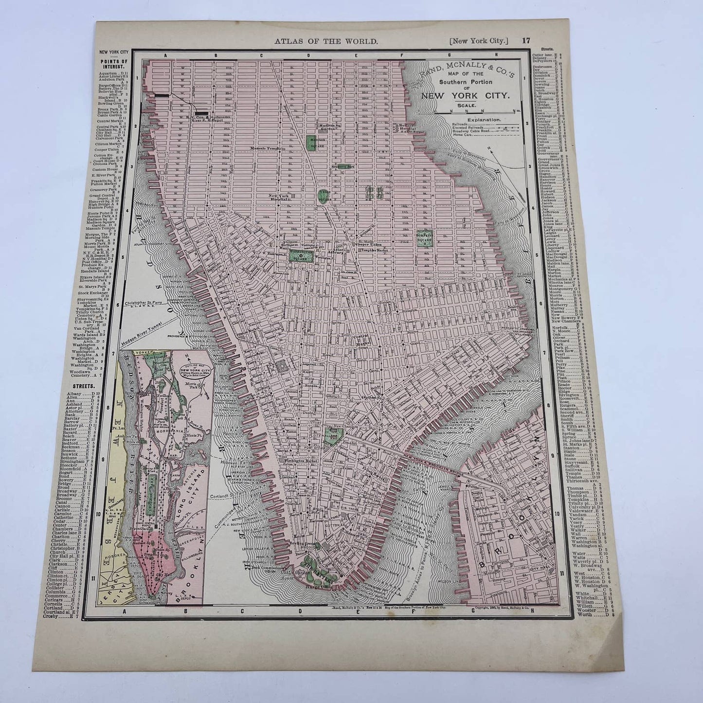 1895 Rand McNally Engraved Tinted Map of Brooklyn, NYC on Reverse Side 11x14 FL5