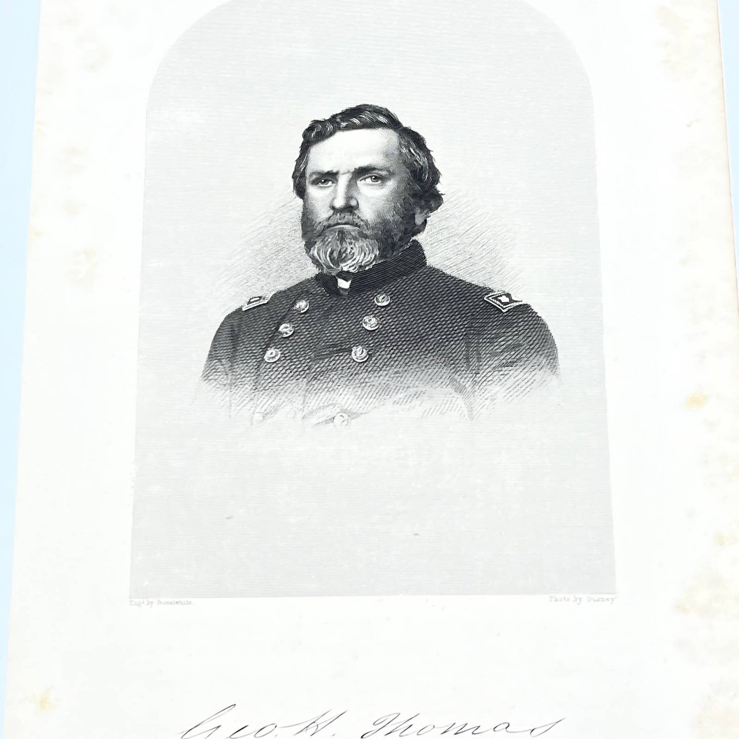 1867 Original Steel Art Engraving - Union General George Henry Thomas 9x5" AC3-6