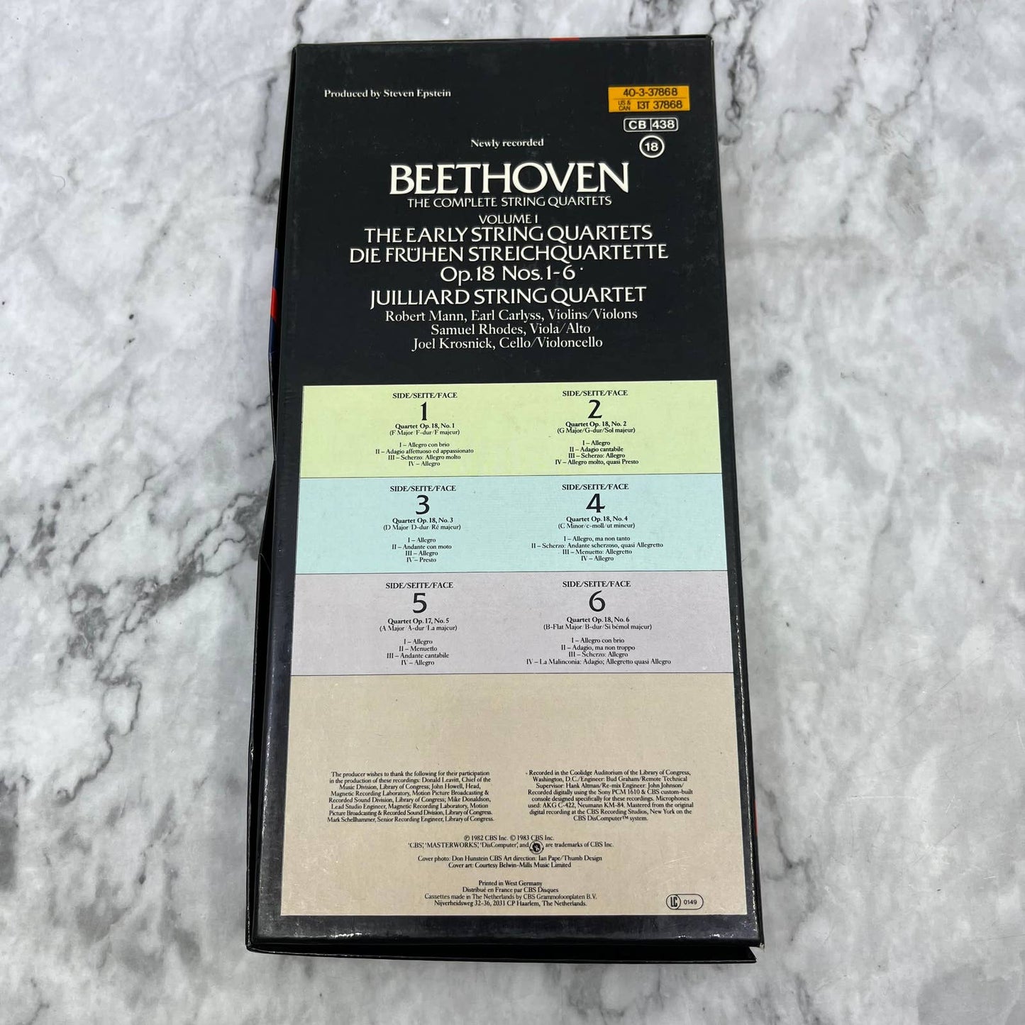 Beethoven String Quartet - Complete String Quartets Vol. 1 Cassette Tape Set TH5
