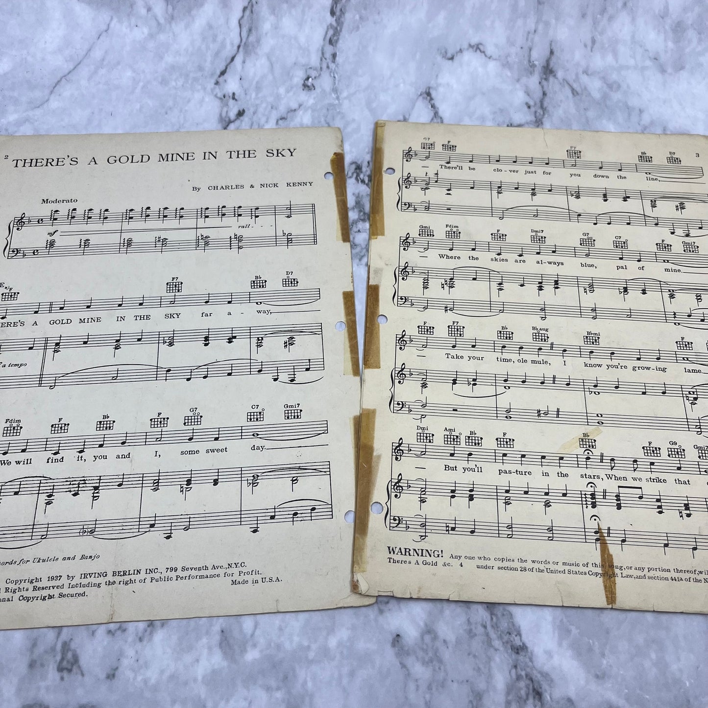 There's A Gold Mine In The Sky 1937 Sheet Music/Irving Berlin/Bing Crosby V41-3