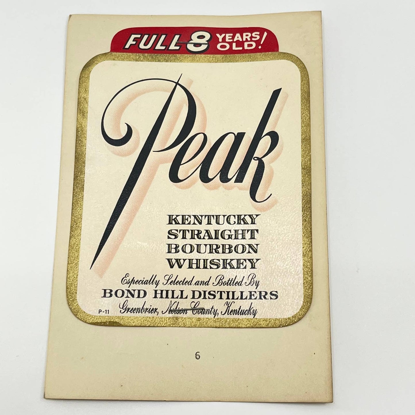 Peak Bourbon Whiskey Label Bond Hill Distillers Greenbrier Kentucky