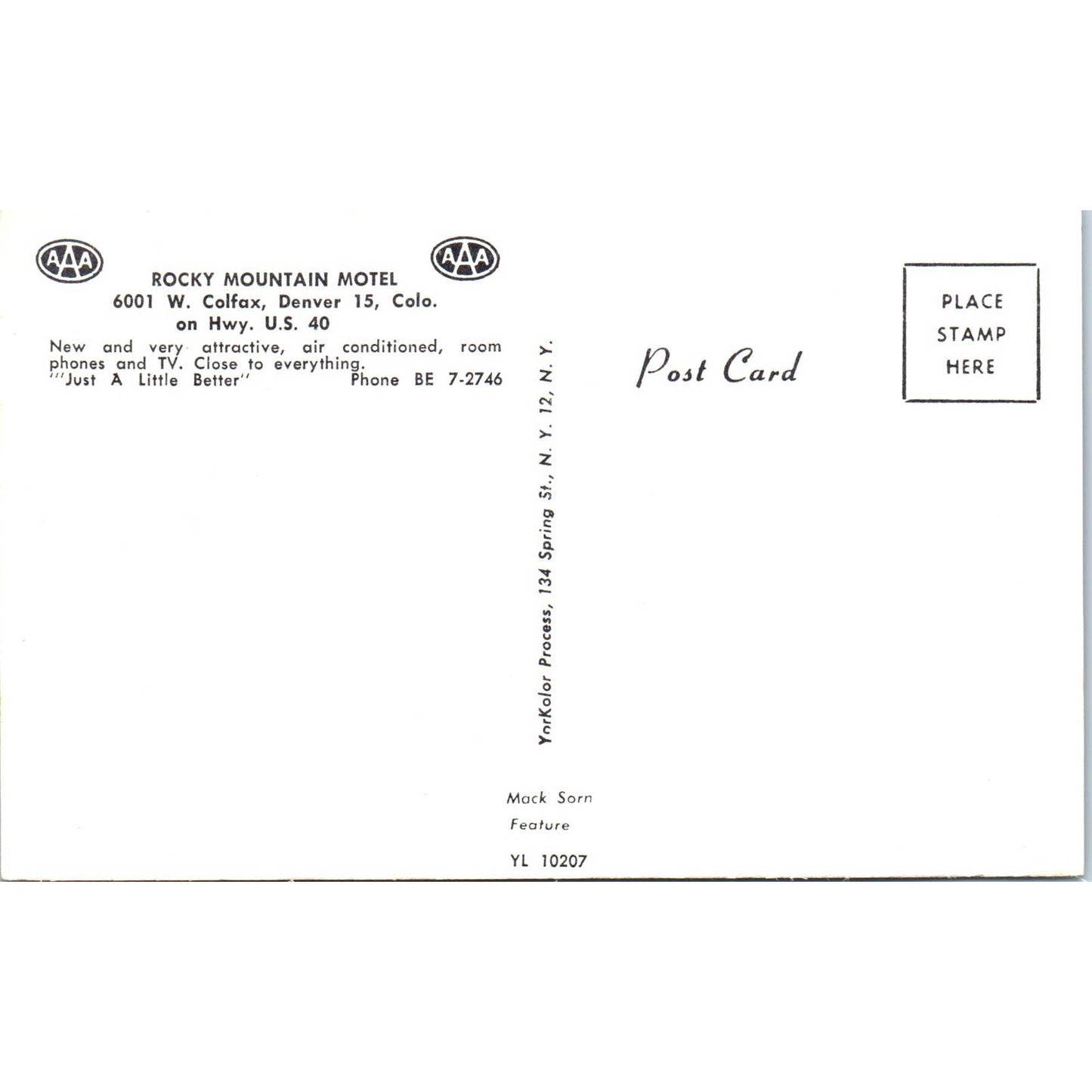 Rocky Mountain Motel Denver CO Original Postcard TK1-28