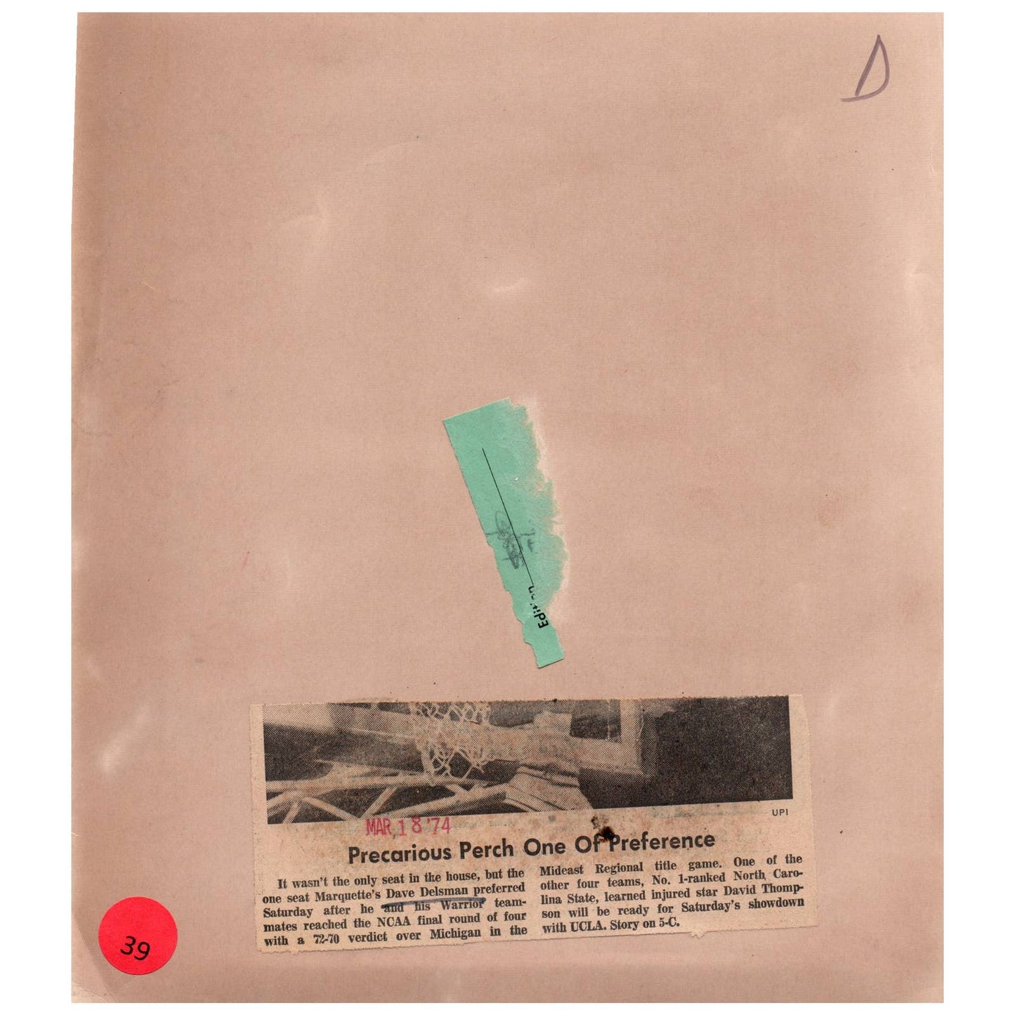 1974 Press Photo Basketball NCAA Marquette Dave Delsman Final 4 8x10" AD3