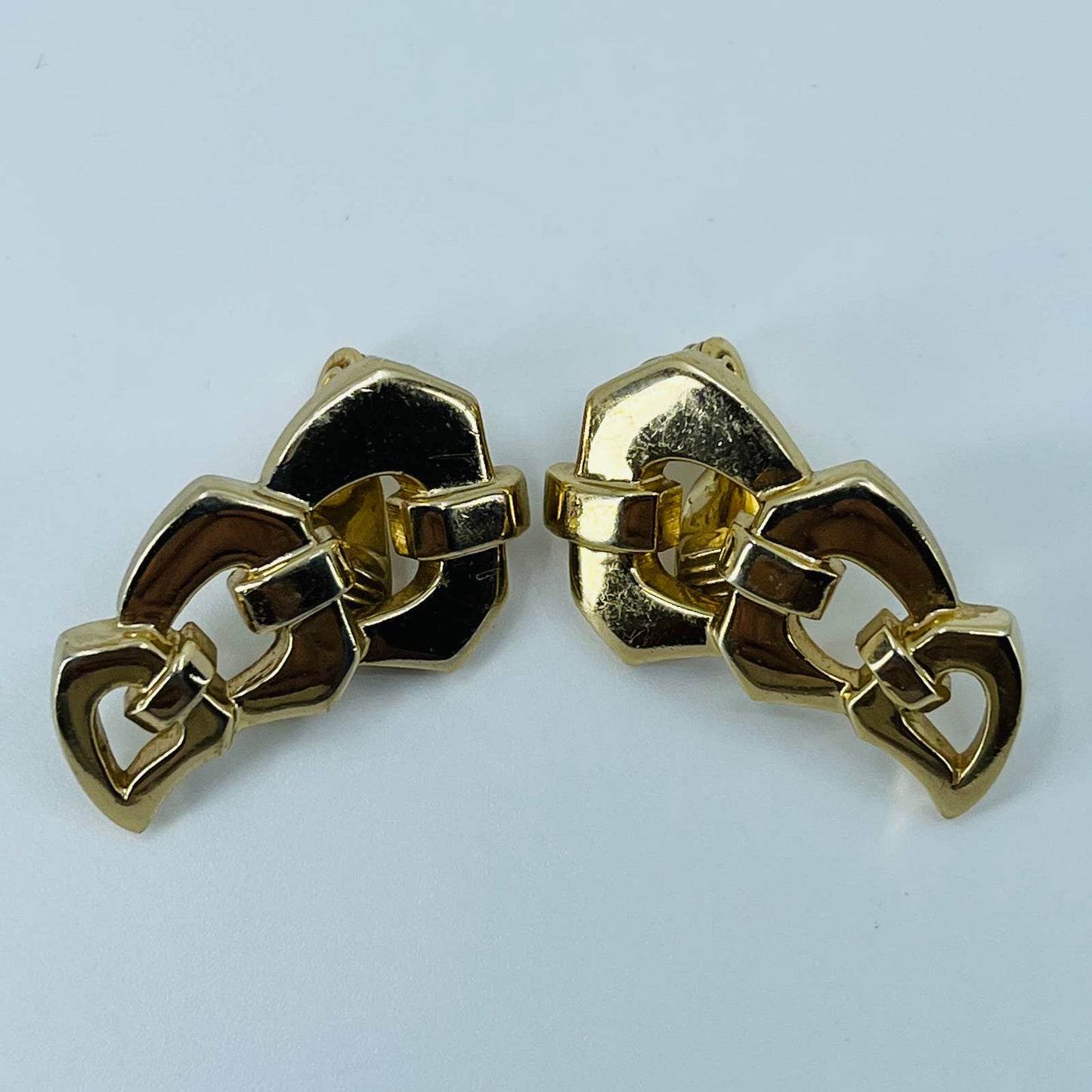 Vintage MCM Mod Monet Gold Tone Geometric Clip Earrings SB2