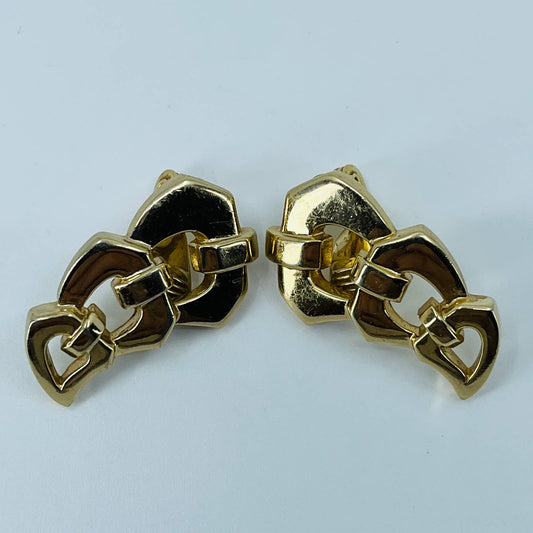 Vintage MCM Mod Monet Gold Tone Geometric Clip Earrings SB2