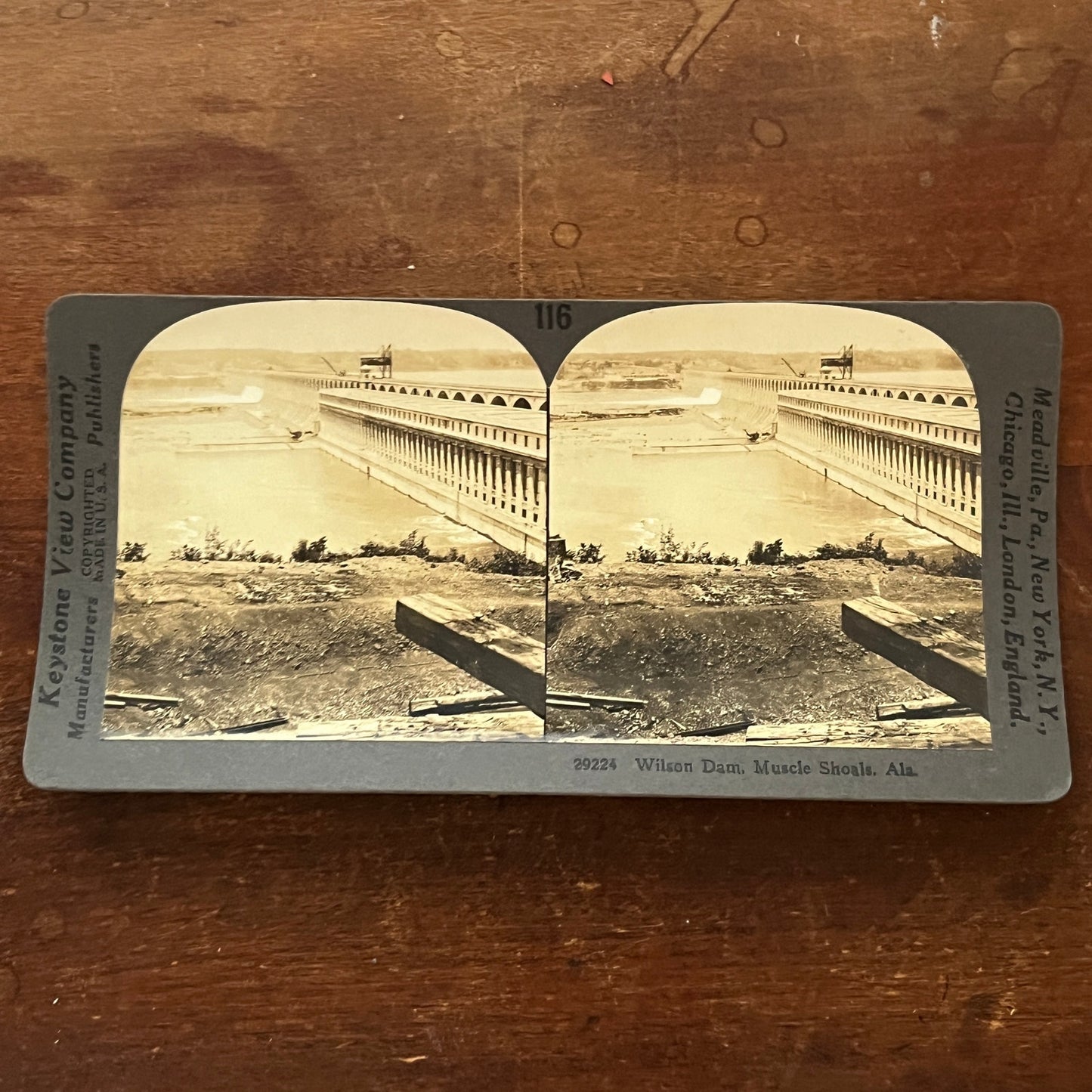 Wilson Dam, Muscle Shoals Alabama Antique Stereoview Card H2-2