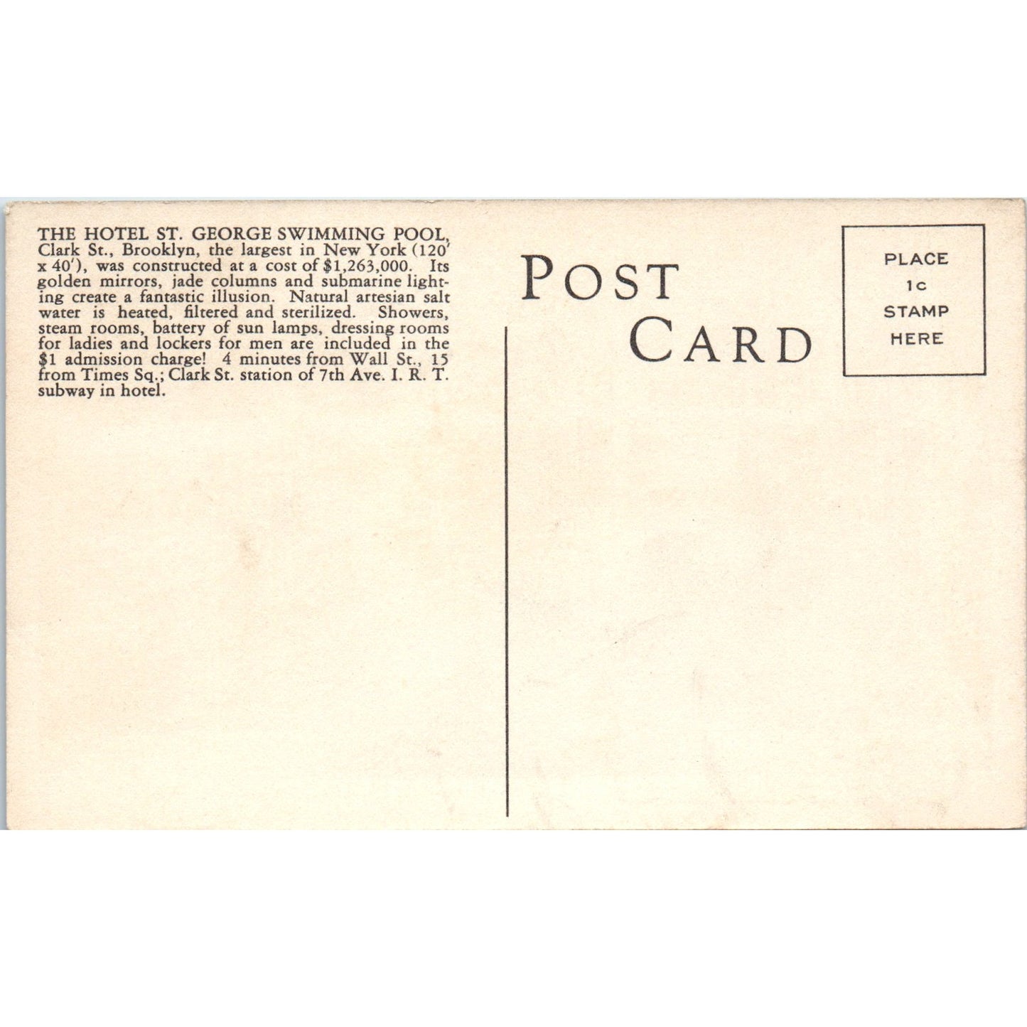 St. George Salt Water Swimming Pool Brooklyn New York Original Postcard P2-1