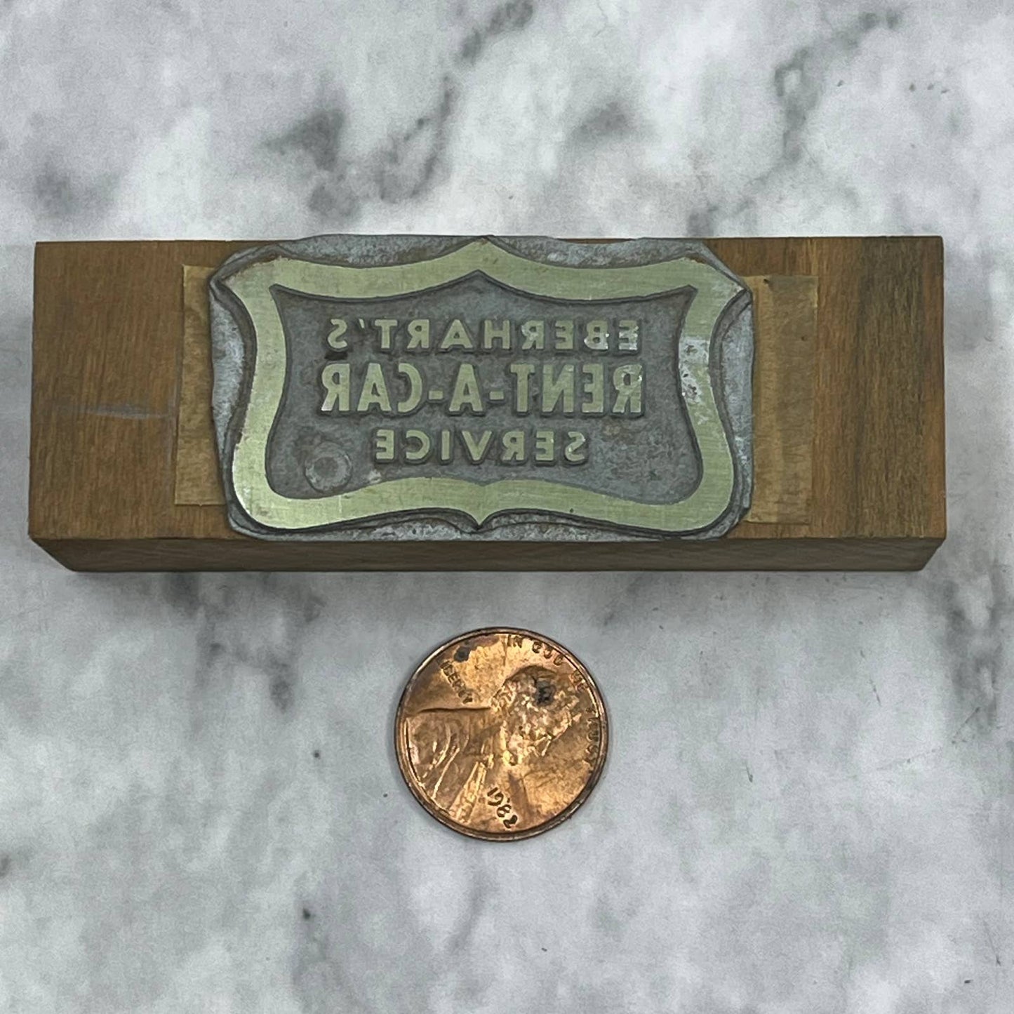 Vintage Printing Letterpress Printers Block Plate Eberhart's Rent-A-Car TJ55