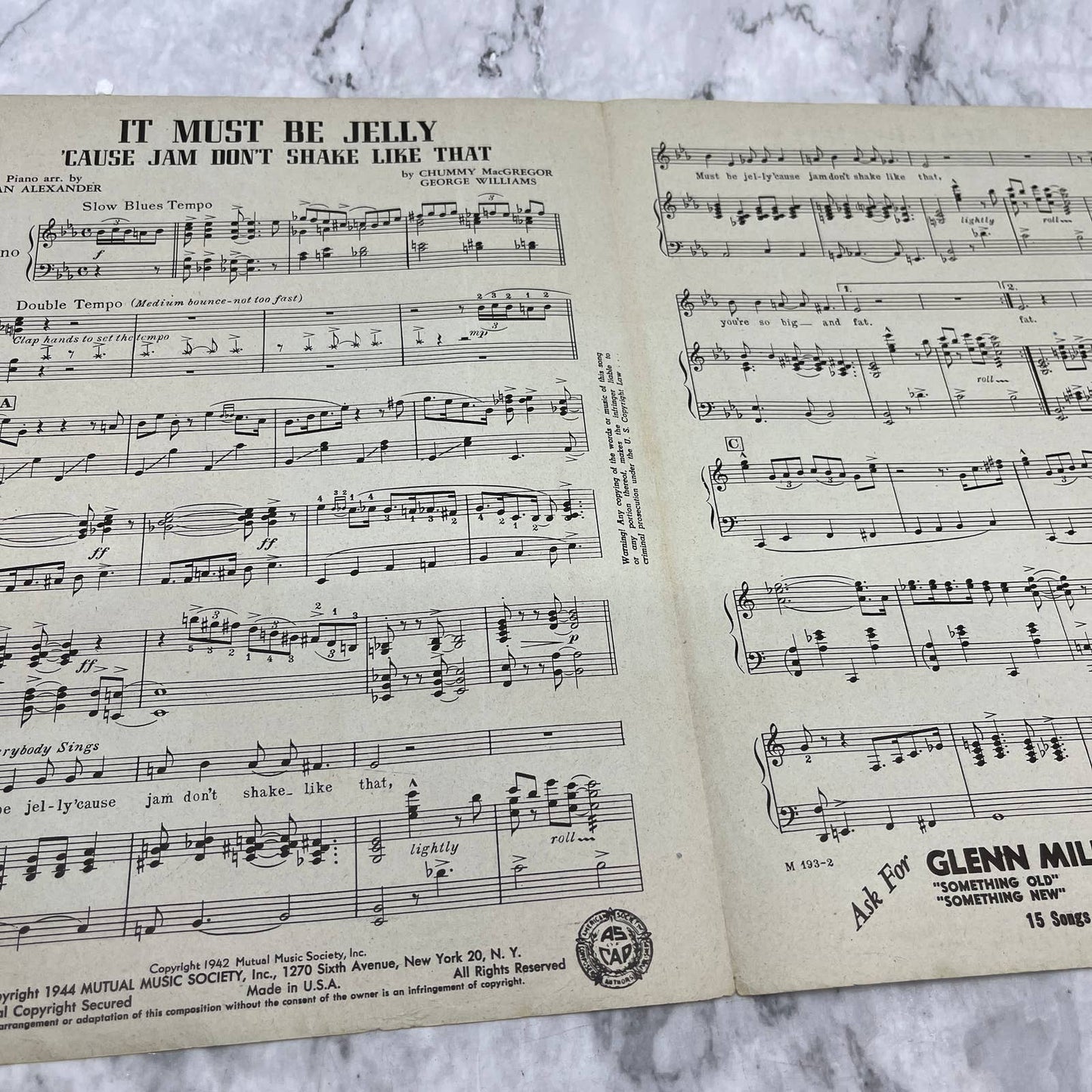 It Must Be Jelly Cause Jam Dont Shake Like That Glenn Miller Sheet Music TK2-SM3