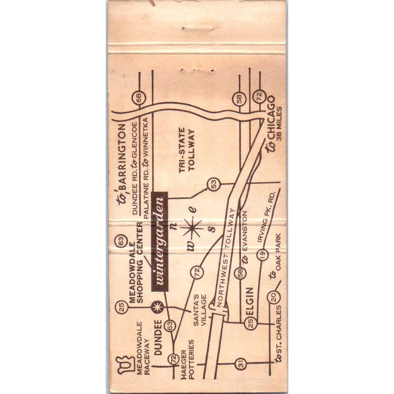 Winter Garden Restaurant Carpentersville IL Advertising Matchbook Cover SA1-M11