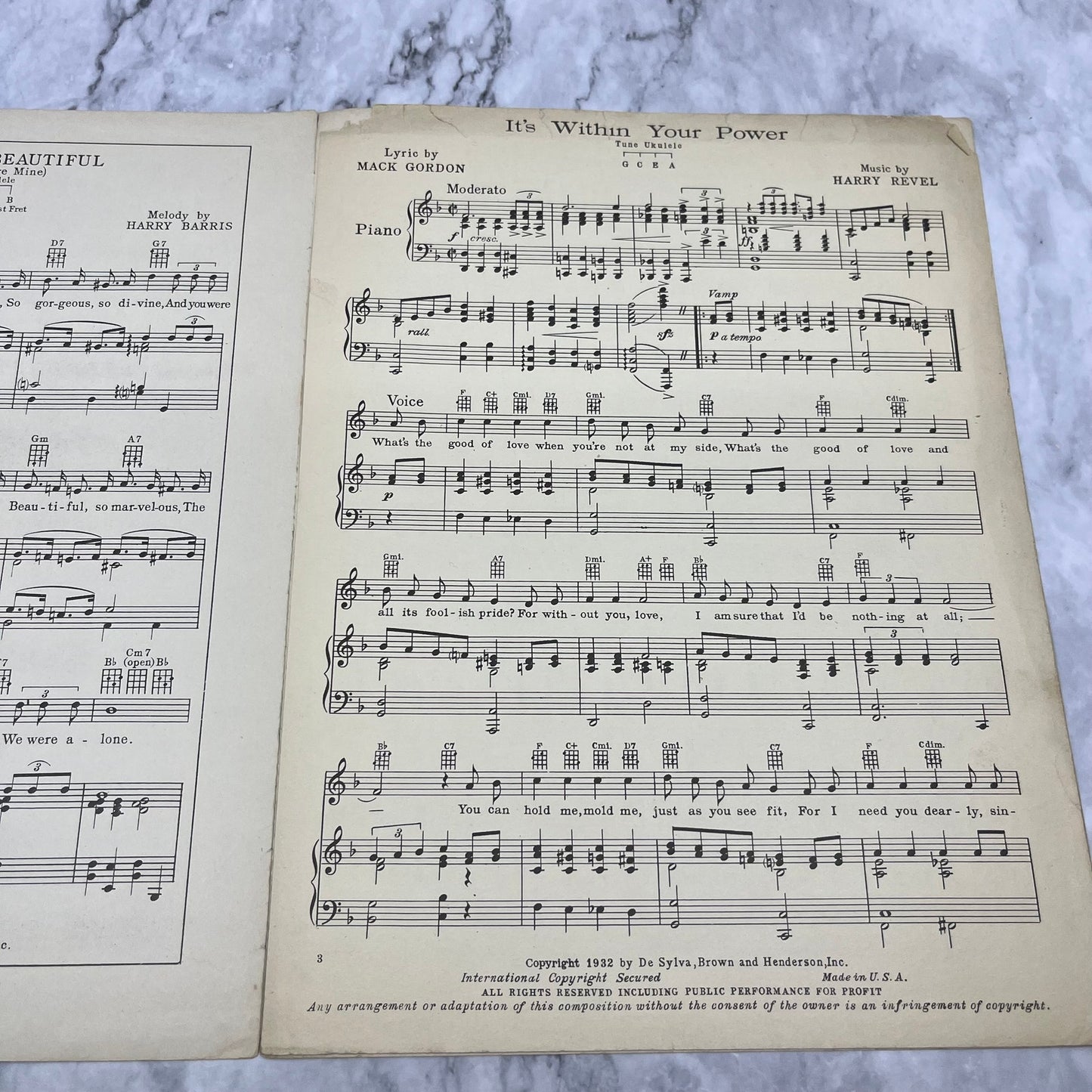 1932 It's Within Your Power Mark Gordon Harry Revel Sheet Music Ruth Etting V41-1