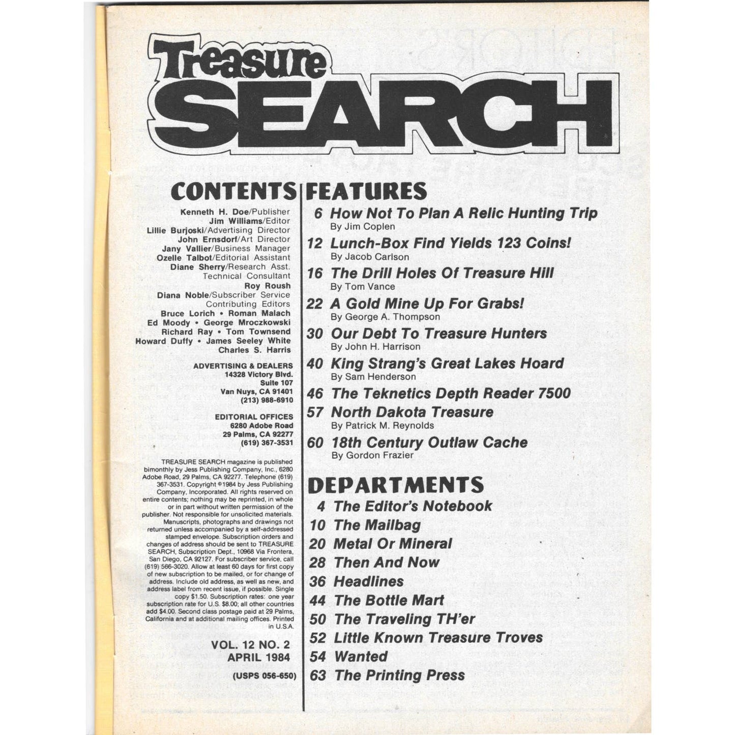 Treasure Search Magazine 1984 April Metal Detecting Gold Diamonds M2