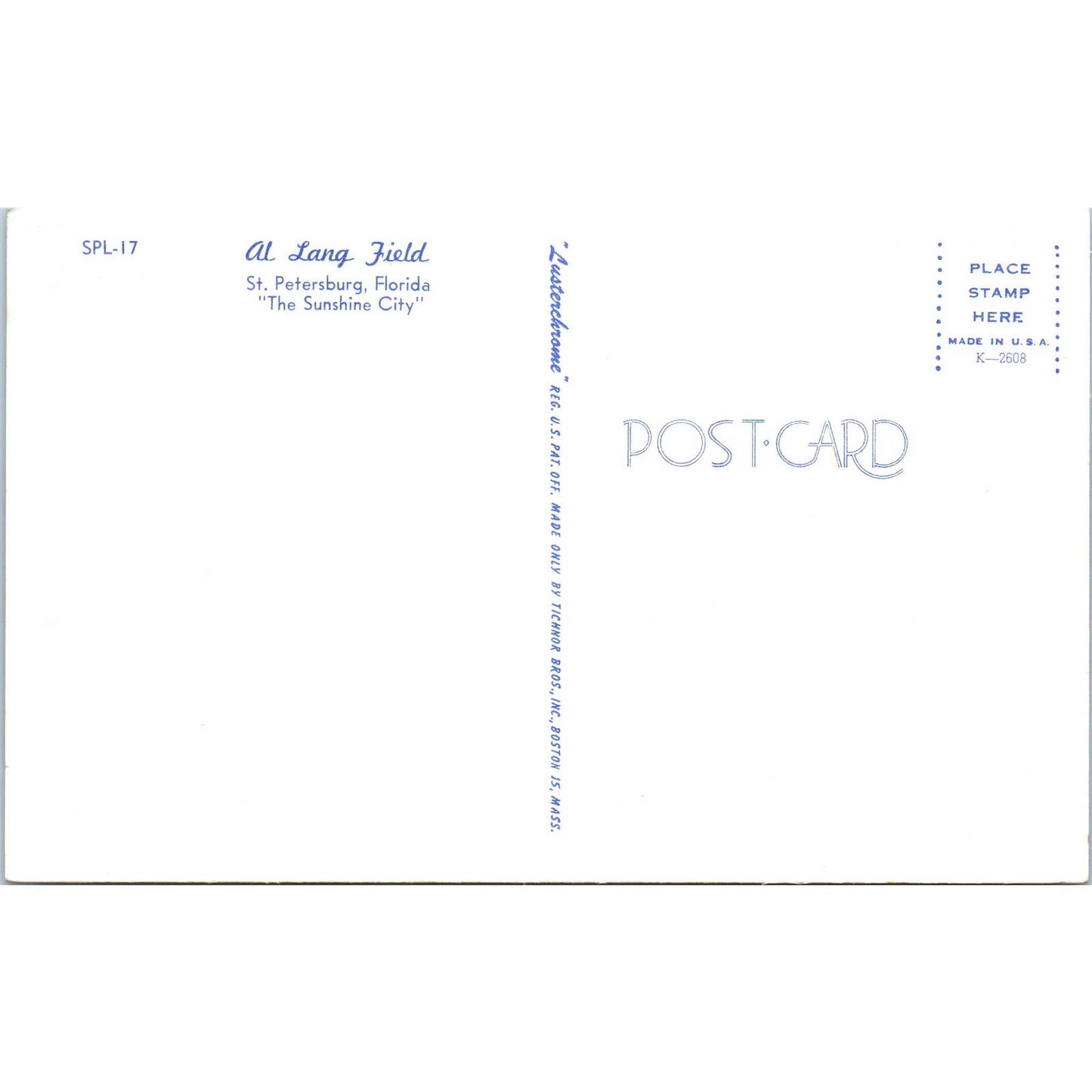Al Lang Field Tampa Bay FL Sunshine City Lusterchrome Original Postcard TK1-24