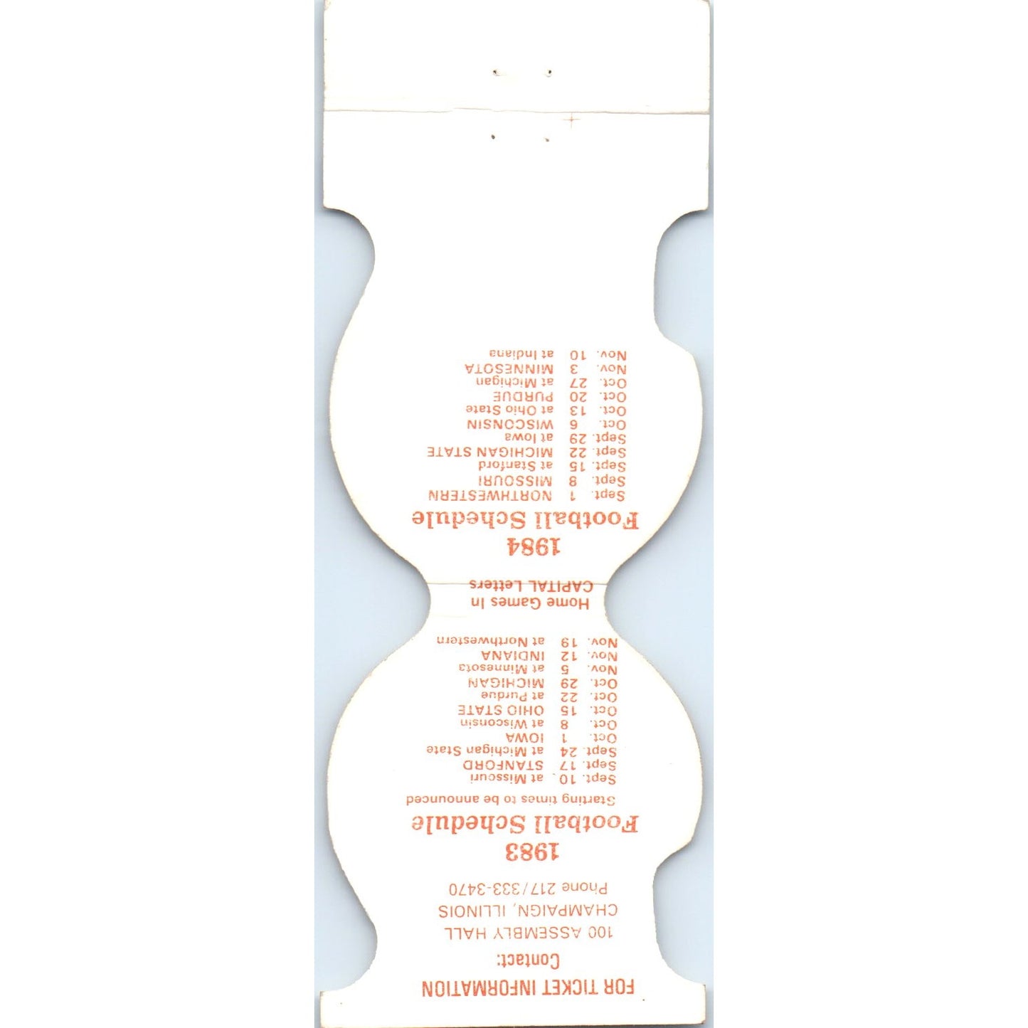 1983-84 Illinois Fighting Illini Helmet Football Schedule Matchbook Cover SA6-M4