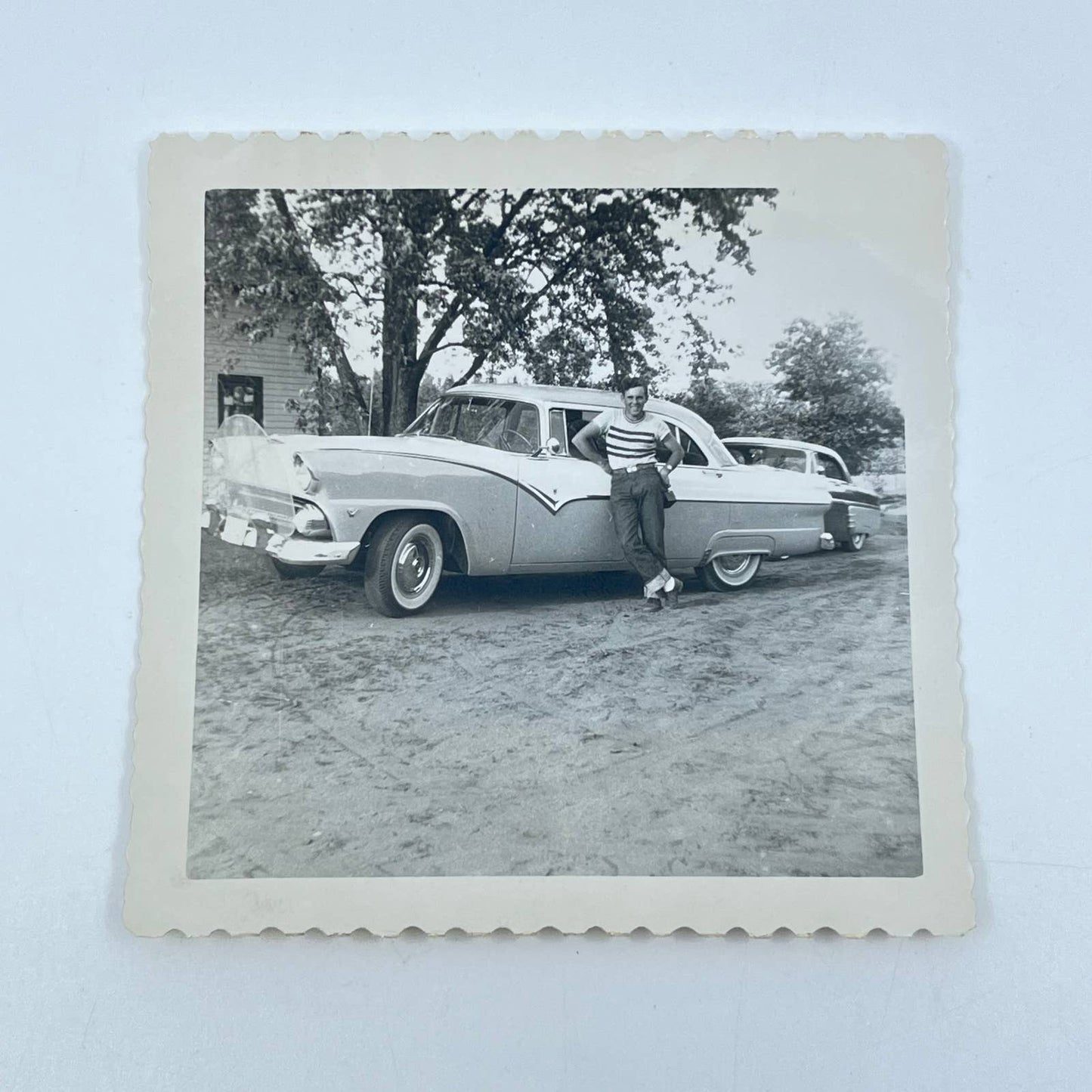 1955 Man Posing With Ford Fairlane Crown Victoria Skyliner Photo SC9