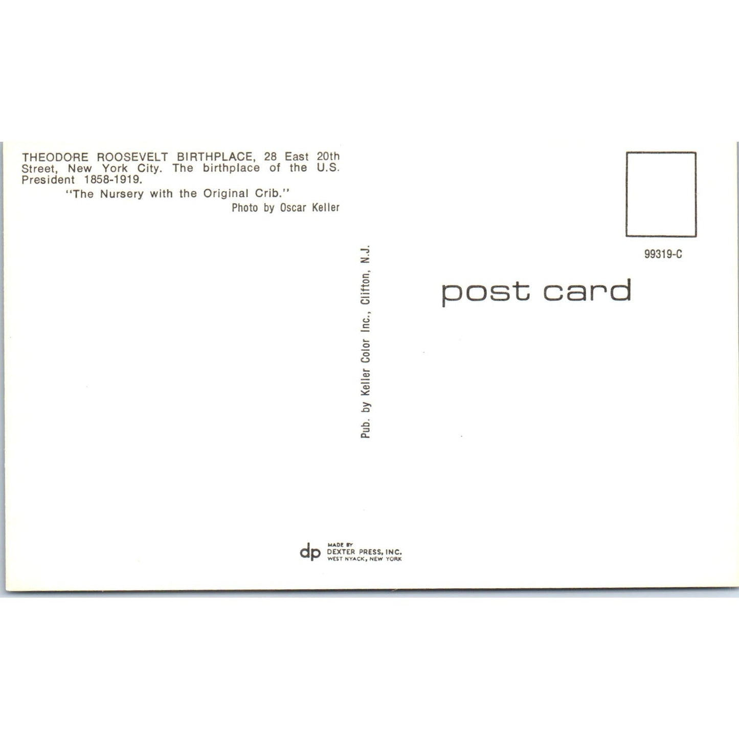 Theodore Roosevelt Birthplace New York City Nursery Original Postcard PB1