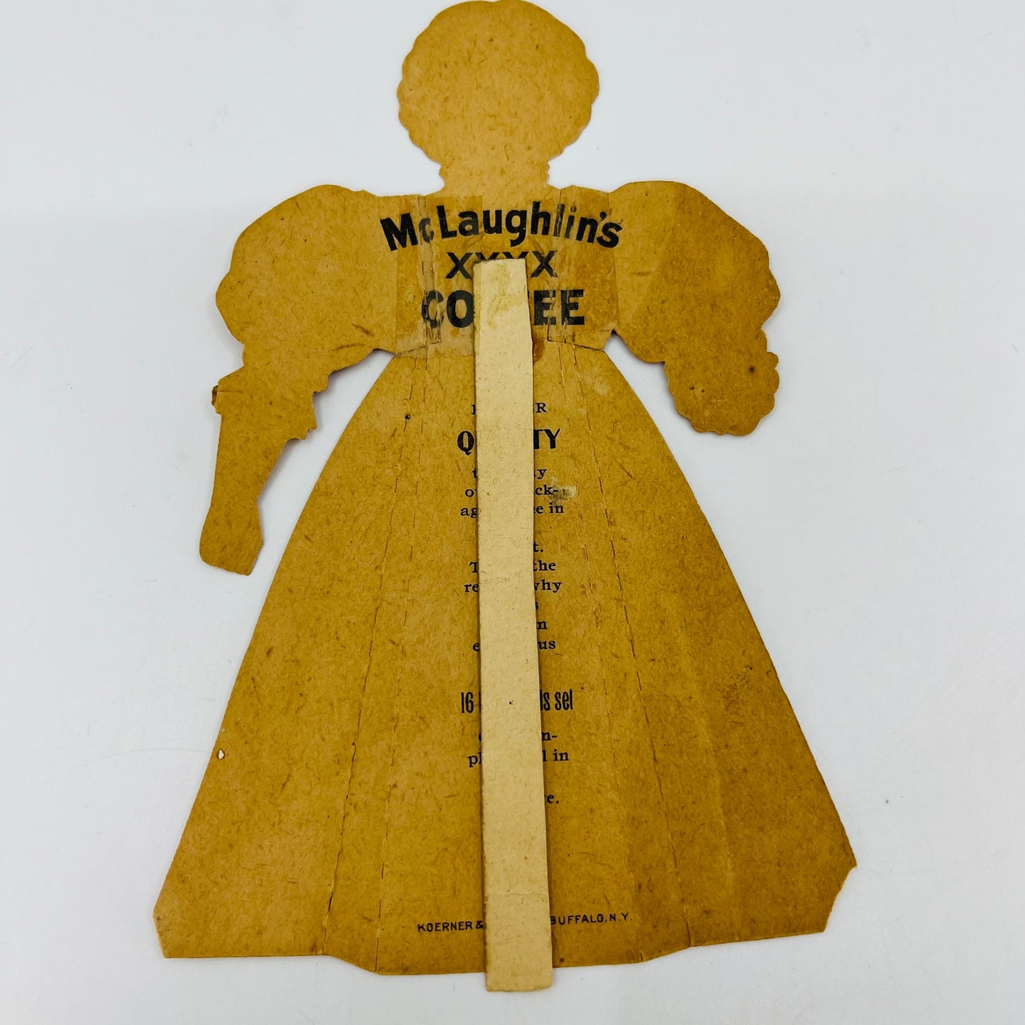 1880s Trade Card McLaughlin’s XXXX Coffee Stand Up Paper Doll Pink Dress SAH9-H7