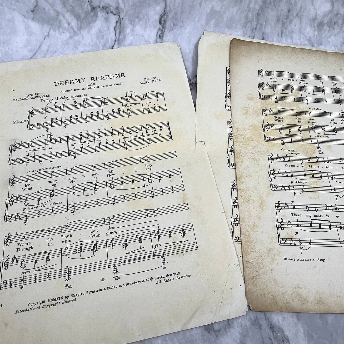 Dreamy Alabama Mary Earl 1919 Sheet Music TK2-SM2