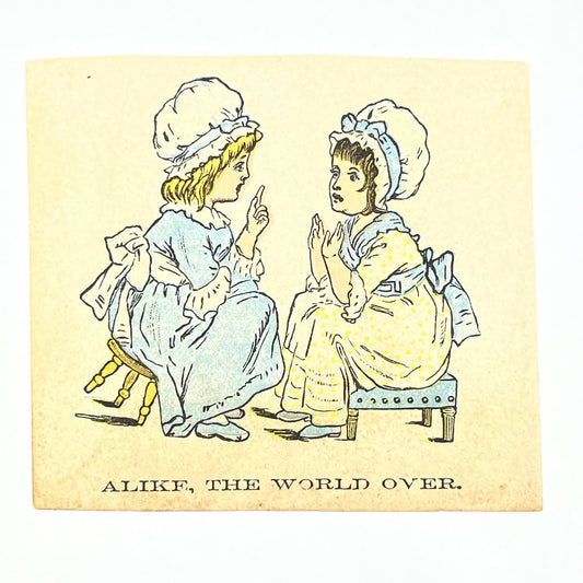 1880s Victorian Trade Card Girls in Bonnets Hood’s Tooth Powder AC2