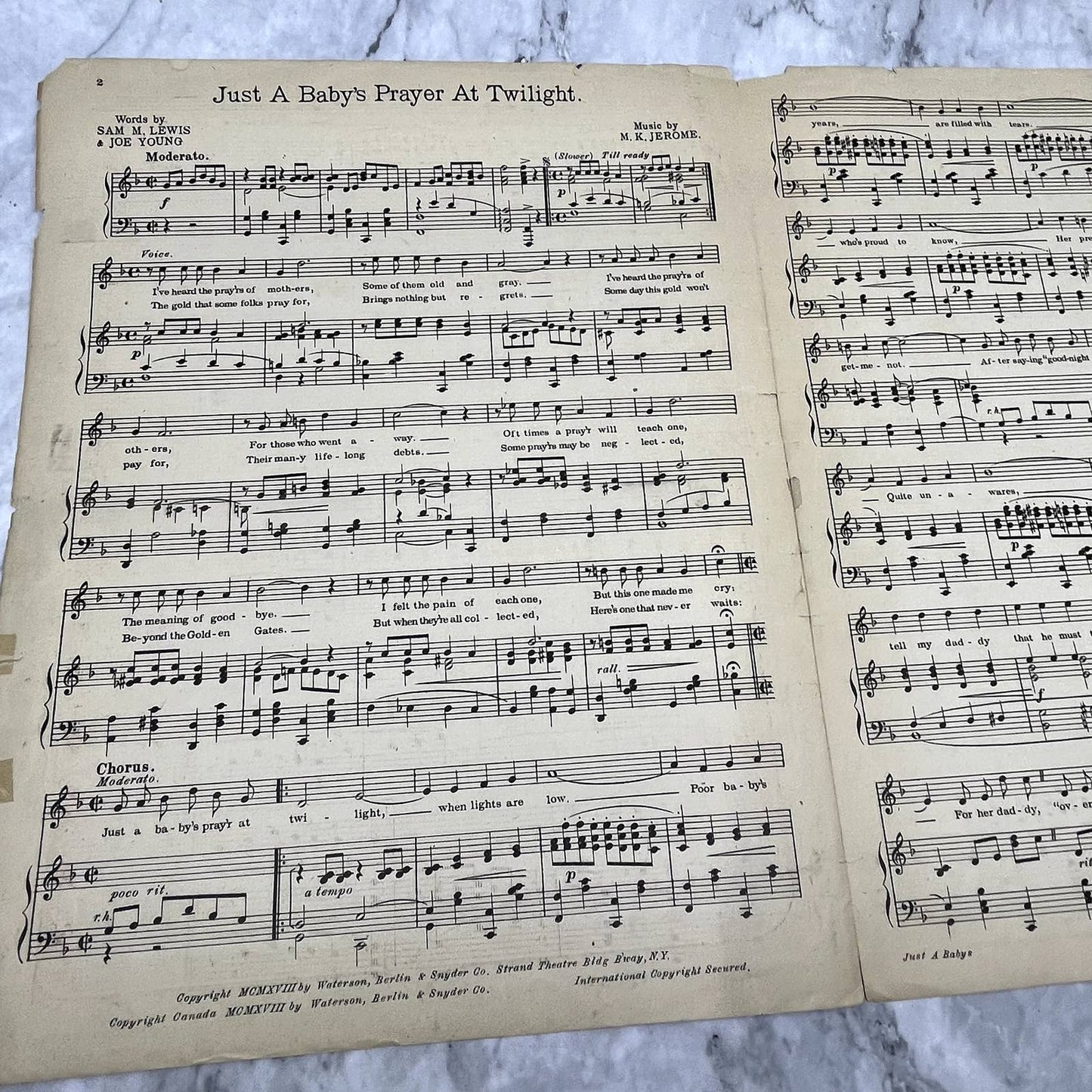 WWI Just a Baby's Prayer At Twilight Sam M. Lewis 1918 Sheet Music TK2-SM2