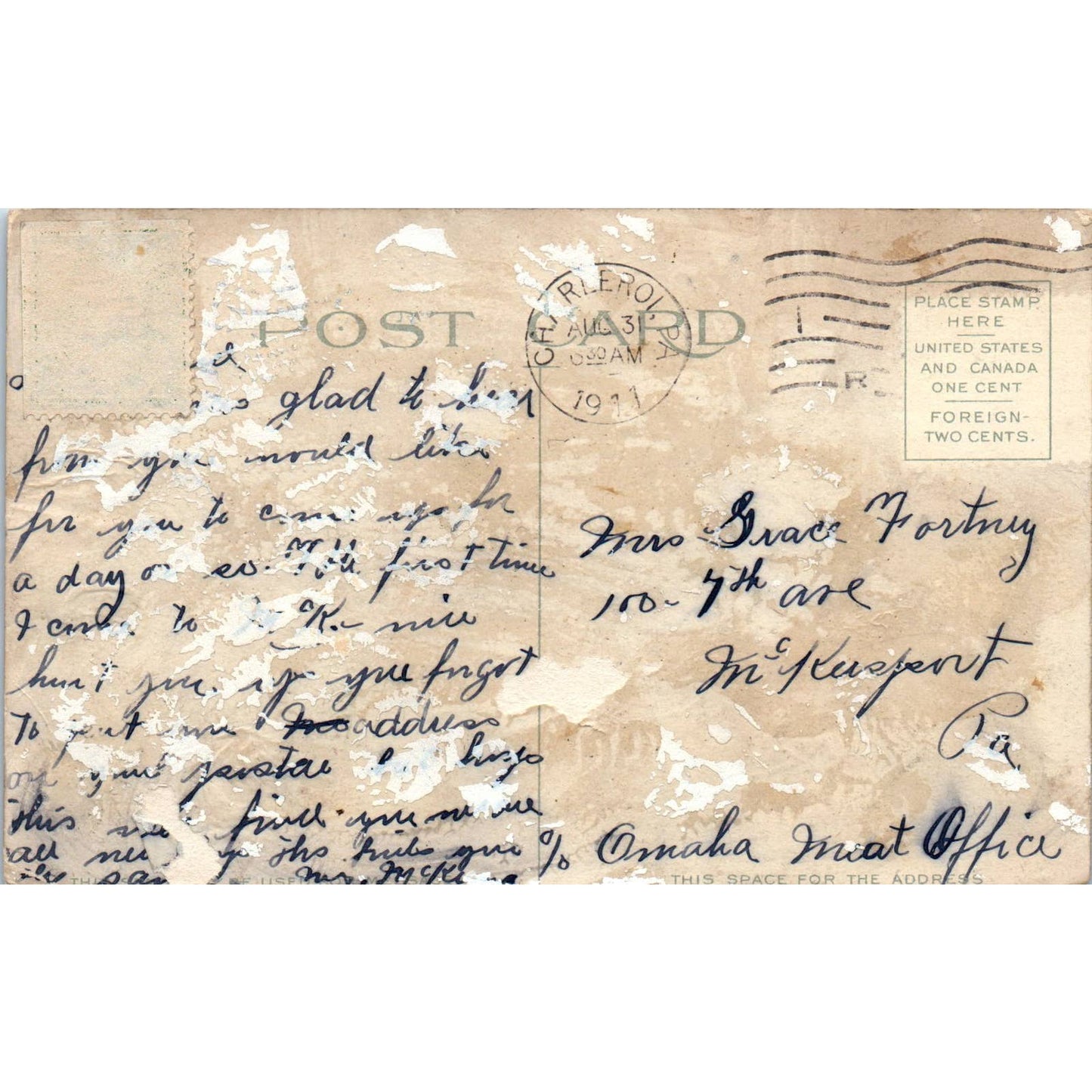 1911 Pennsylvania Railroad Station Charlerol Original Postcard TK1-26