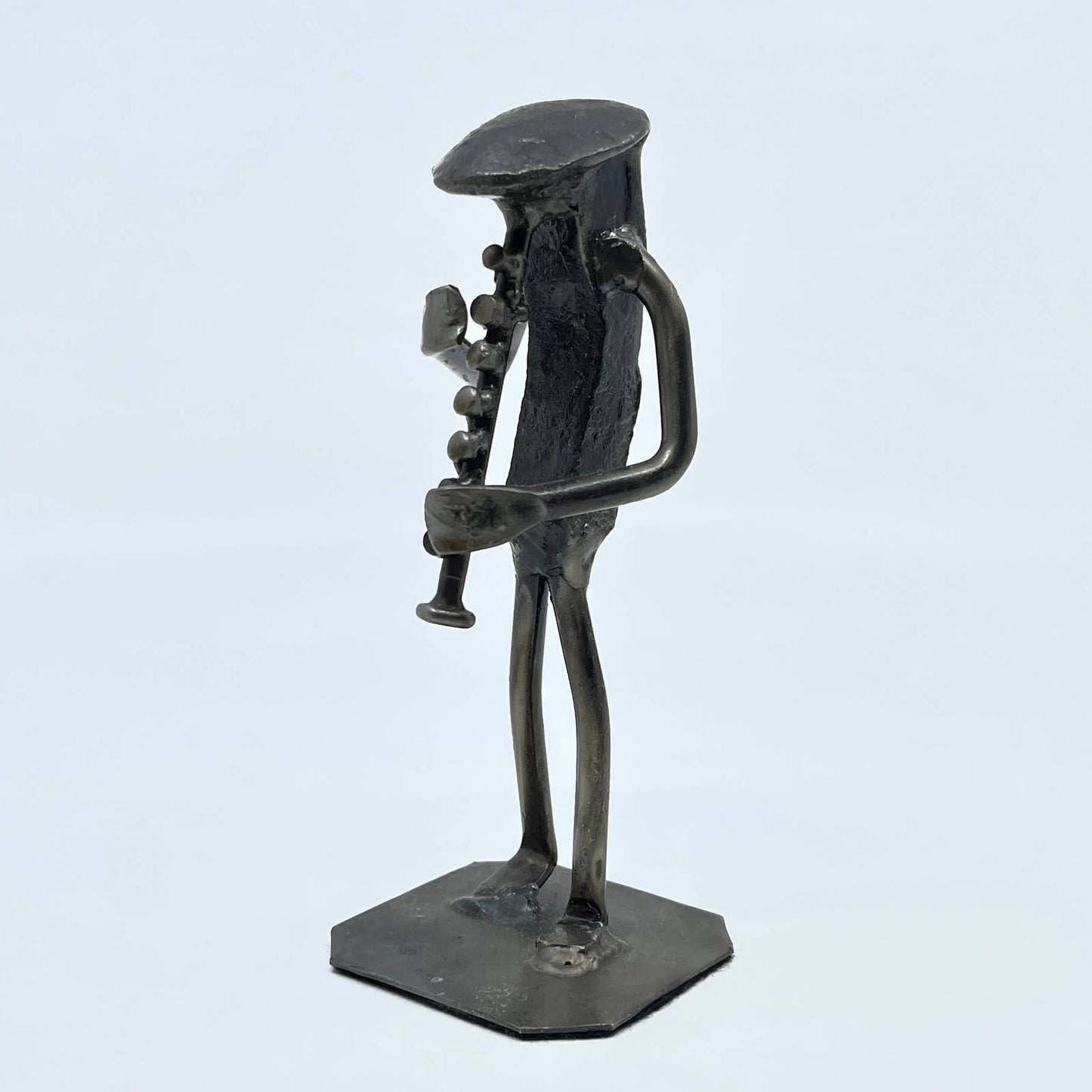 Vintage Jazz Clarinet Player Metal Sculpture Railroad Spike Art 6" TC8