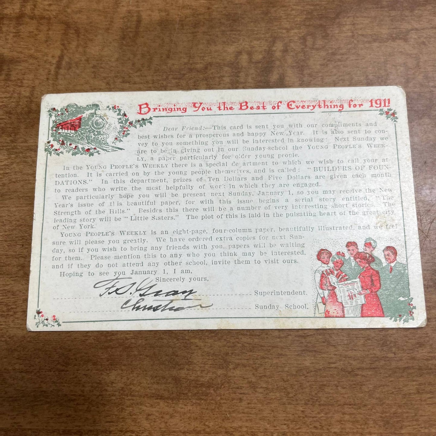 c1910 Young People’s Weekly Christmas Postcard and Letter Horse & Sleigh PA2